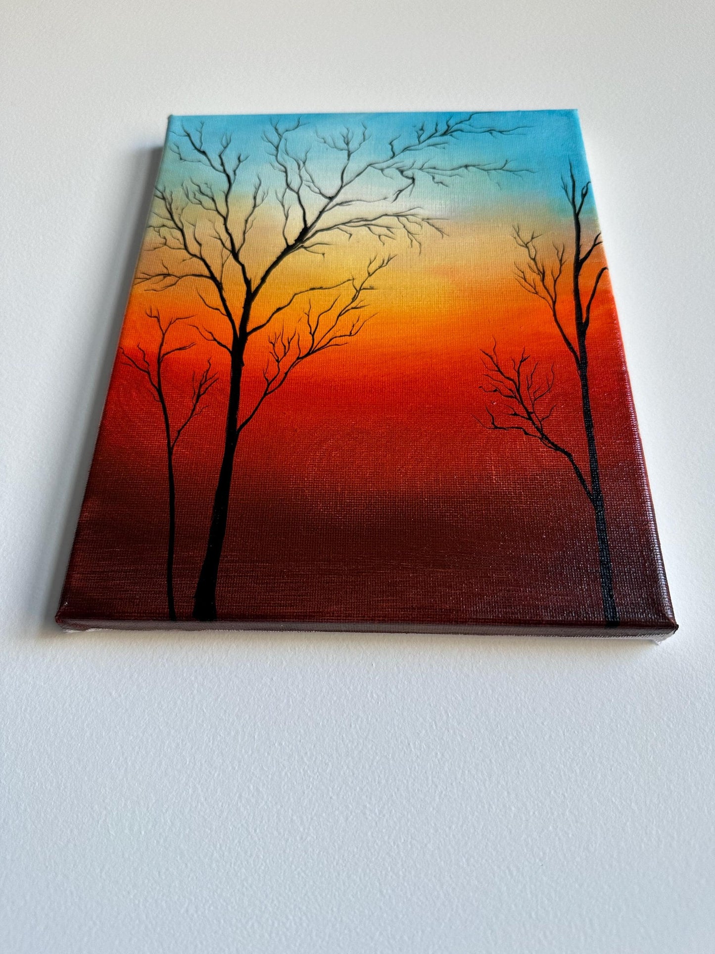 Original Sunset Tree Painting: Hand-Painted Acrylic Landscape Art (8x10)