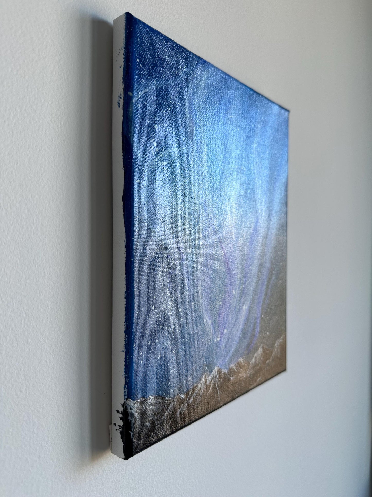 Northern Lights Painting: Snowy Mountain Landscape Acrylic Art (8x10)