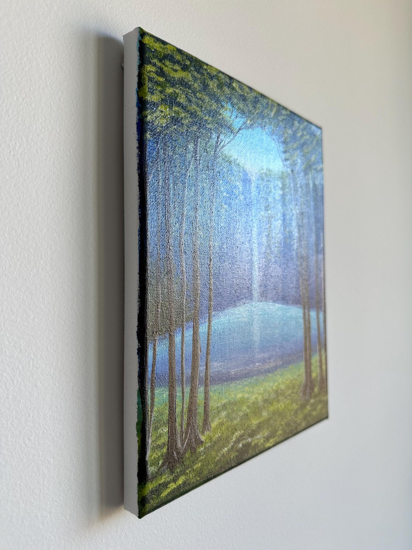 Original Waterfall Painting: Forest Landscape Art, 8x10 Canvas