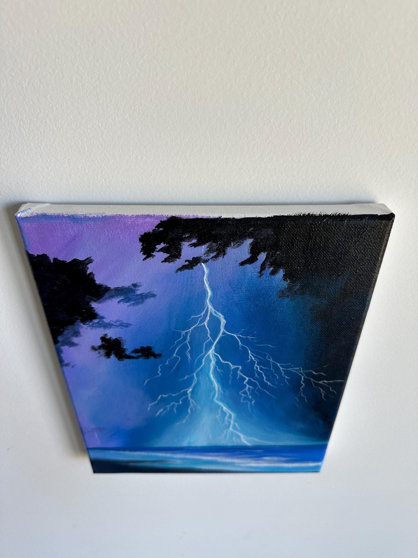 Original Thunderstorm Seascape Acrylic Painting: 8x10 Canvas Art