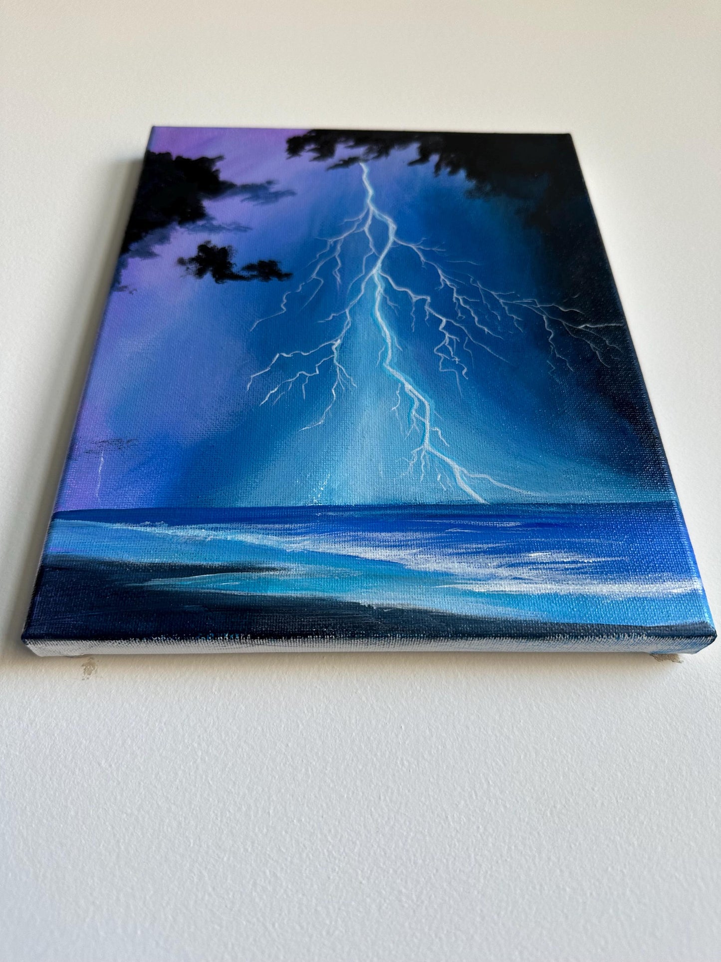 Original Thunderstorm Seascape Acrylic Painting: 8x10 Canvas Art
