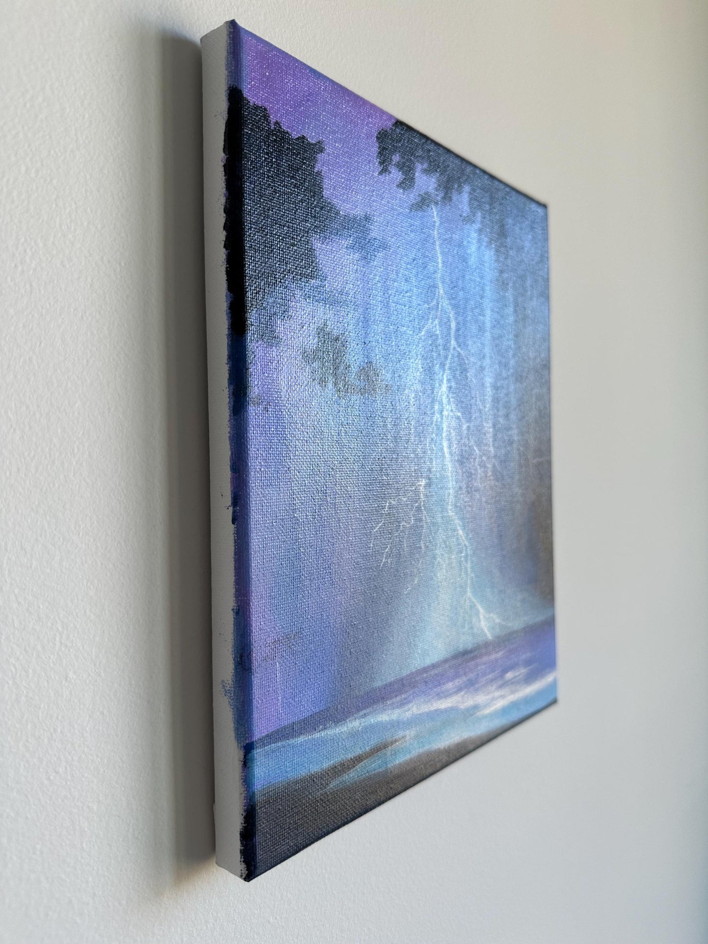 Original Thunderstorm Seascape Acrylic Painting: 8x10 Canvas Art