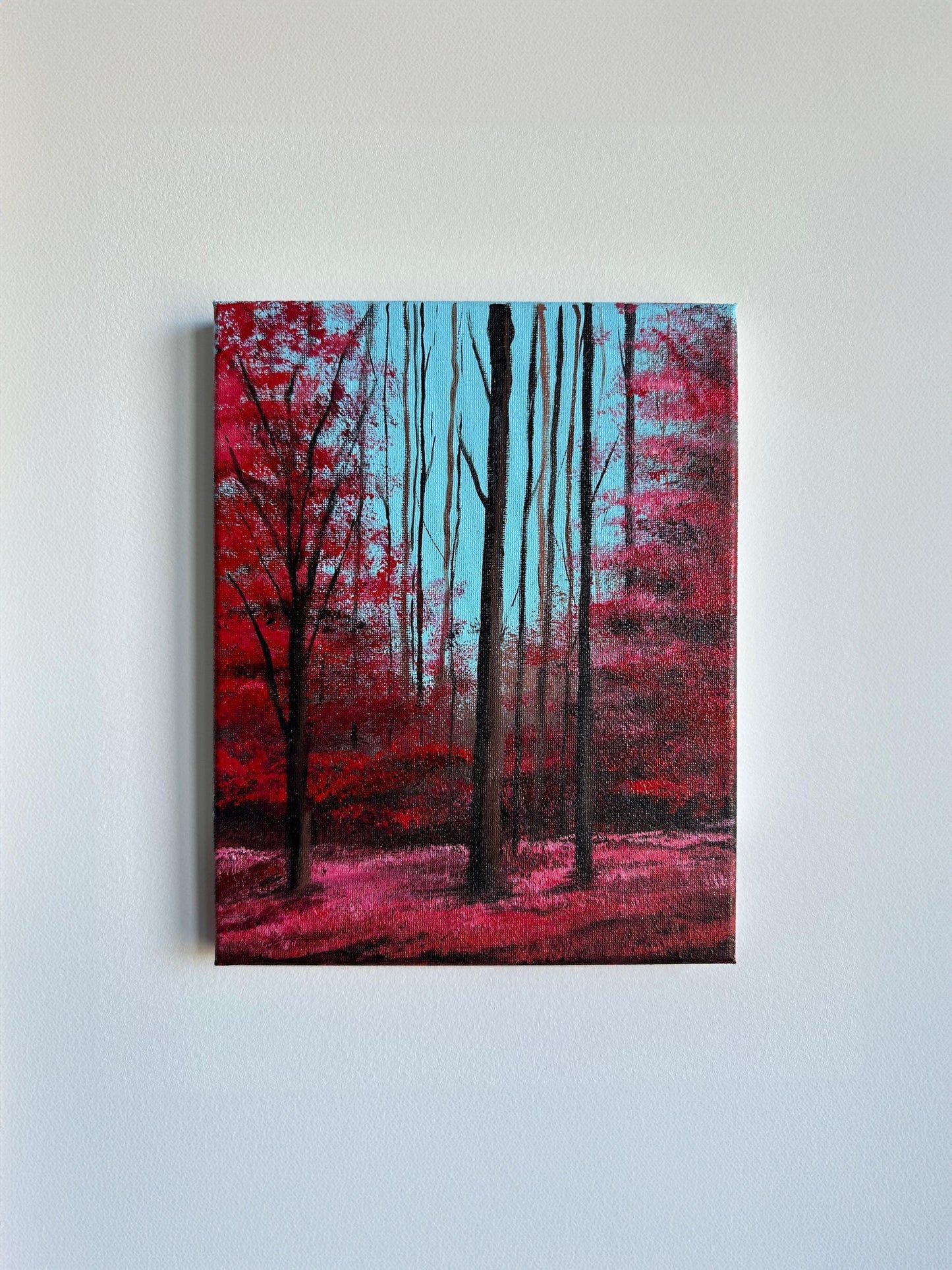 Enchanted Red Forest Acrylic Painting