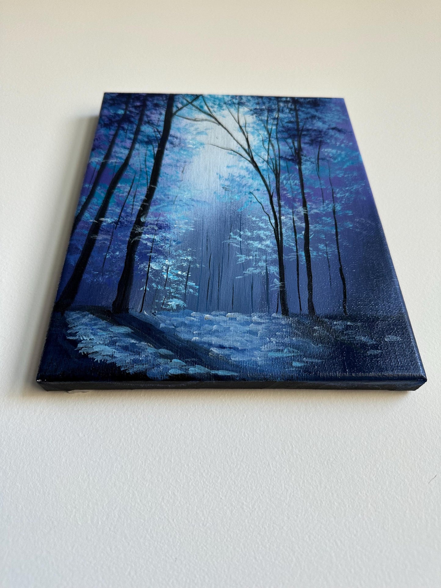Enchanted Blue Forest Painting: 8x10 Original Acrylic Landscape Art