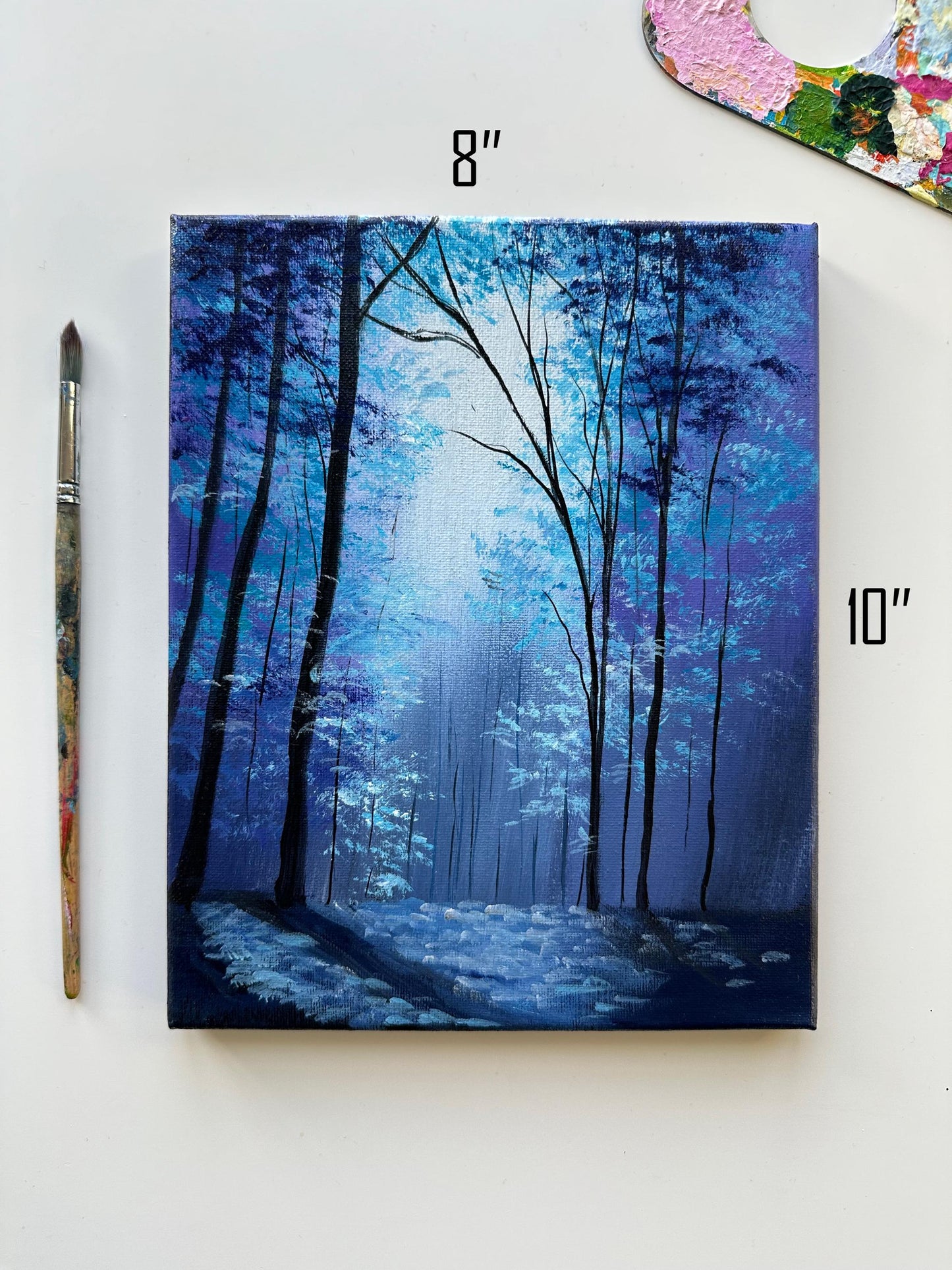 Enchanted Blue Forest Painting: 8x10 Original Acrylic Landscape Art