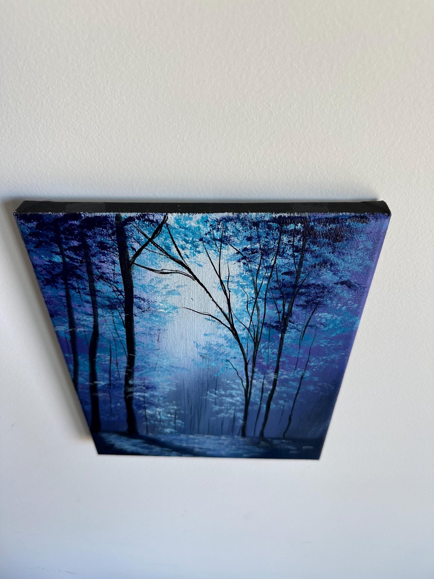 Enchanted Blue Forest Painting: 8x10 Original Acrylic Landscape Art