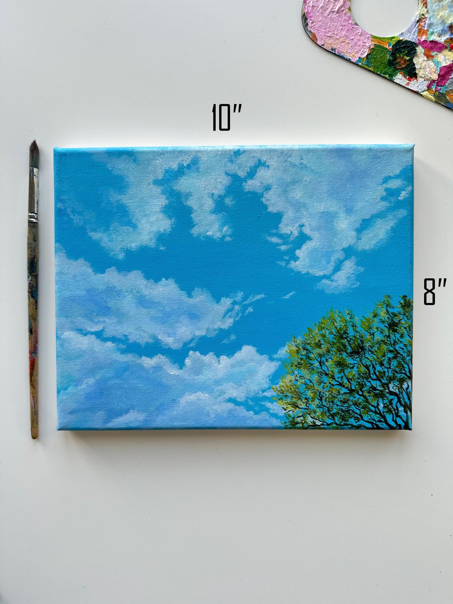 Sunny Sky Acrylic Painting: Original Landscape Art (10"x8")