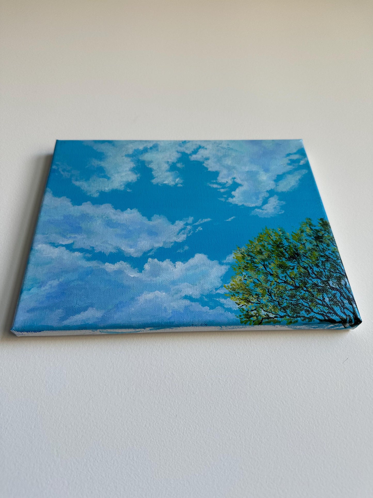 Sunny Sky Acrylic Painting: Original Landscape Art (10"x8")