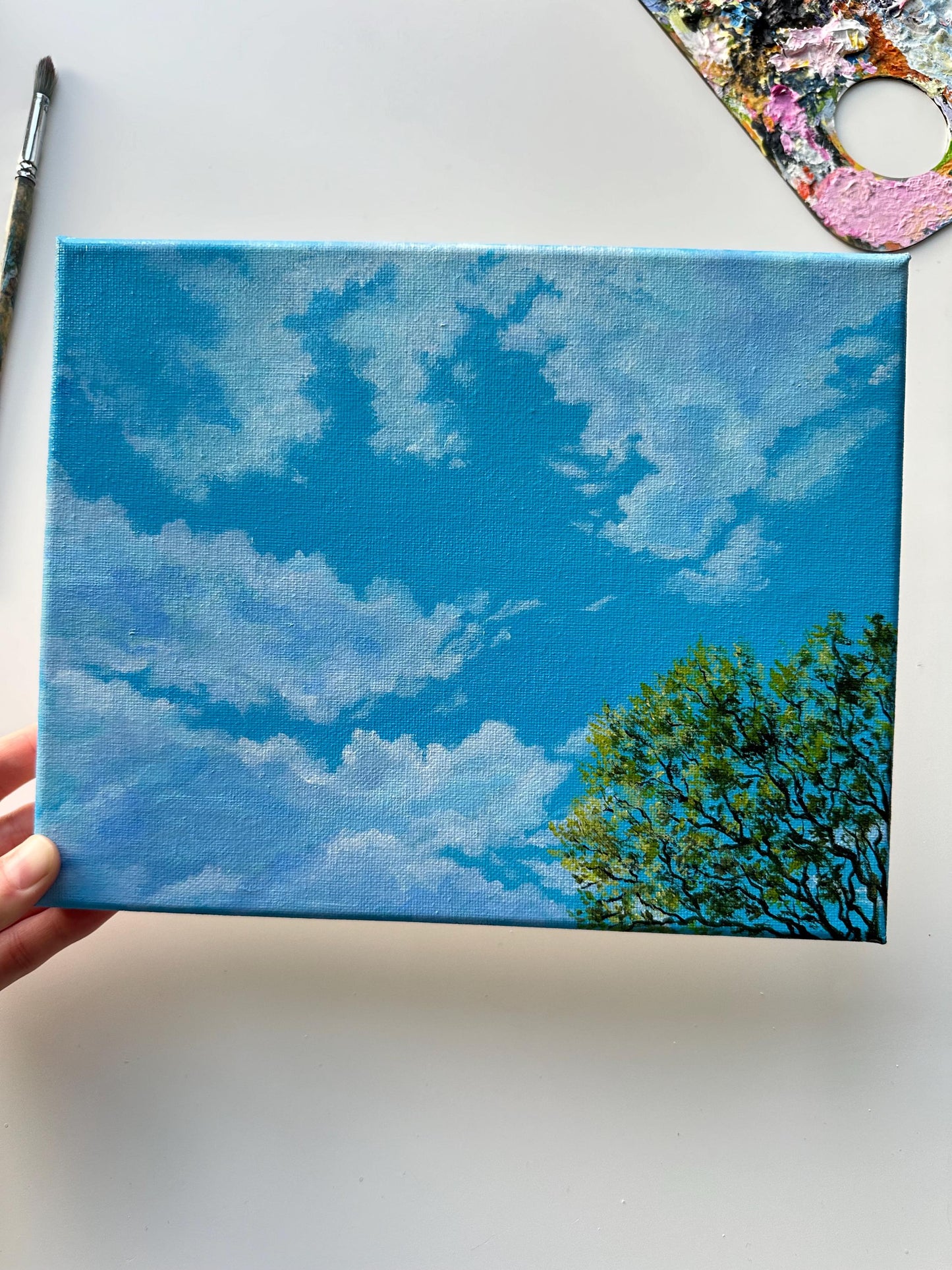 Sunny Sky Acrylic Painting: Original Landscape Art (10"x8")