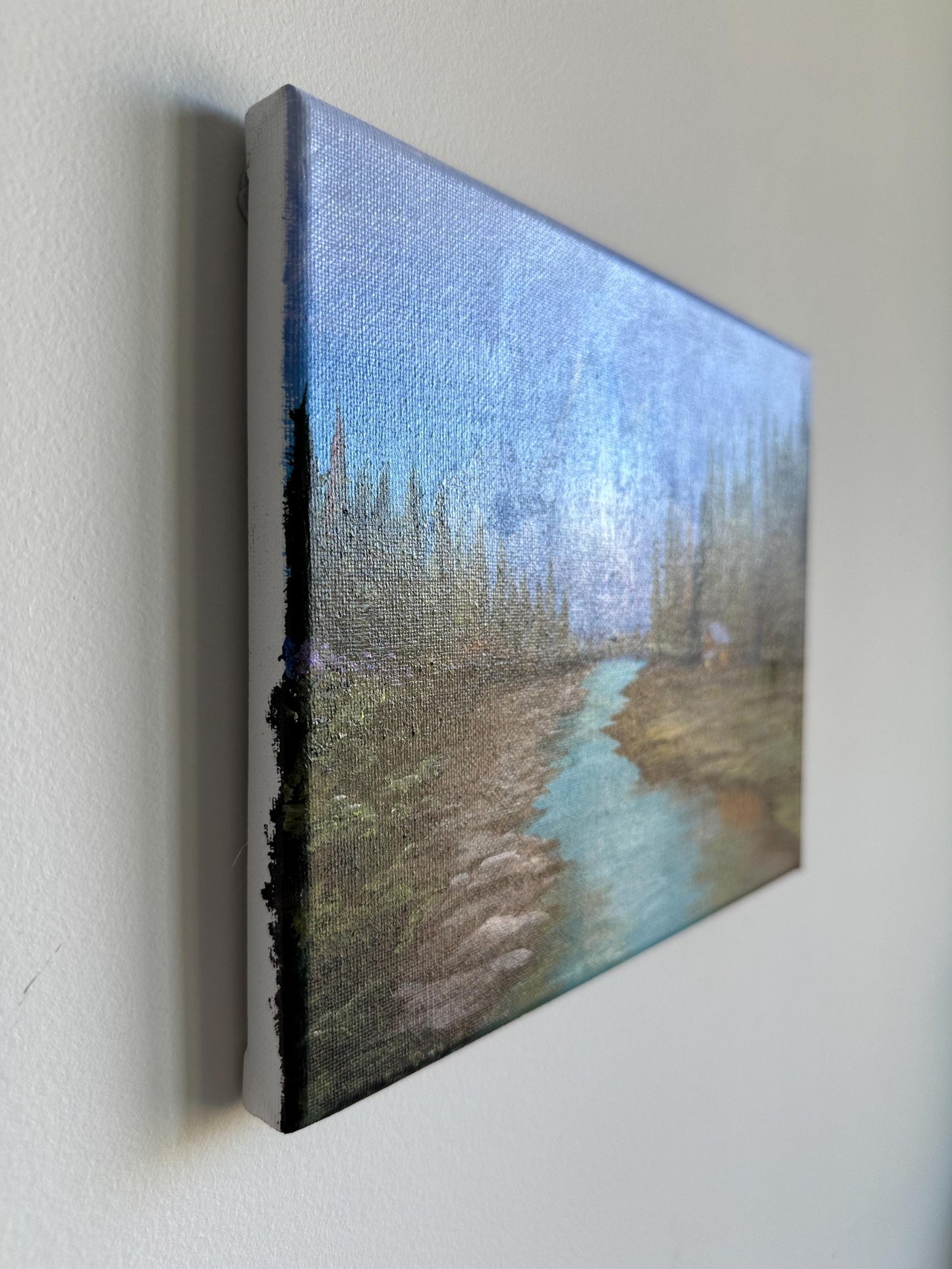Cozy Cabin Acrylic Painting: Mountain River Nature Scene (10"x8")