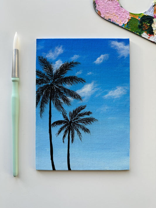 Palm Trees under Clear Sky Acrylic Landscape Painting