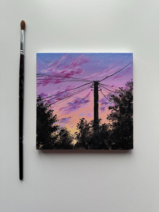 Original Sunset Acrylic Painting: 5x5 Mini Canvas Art
