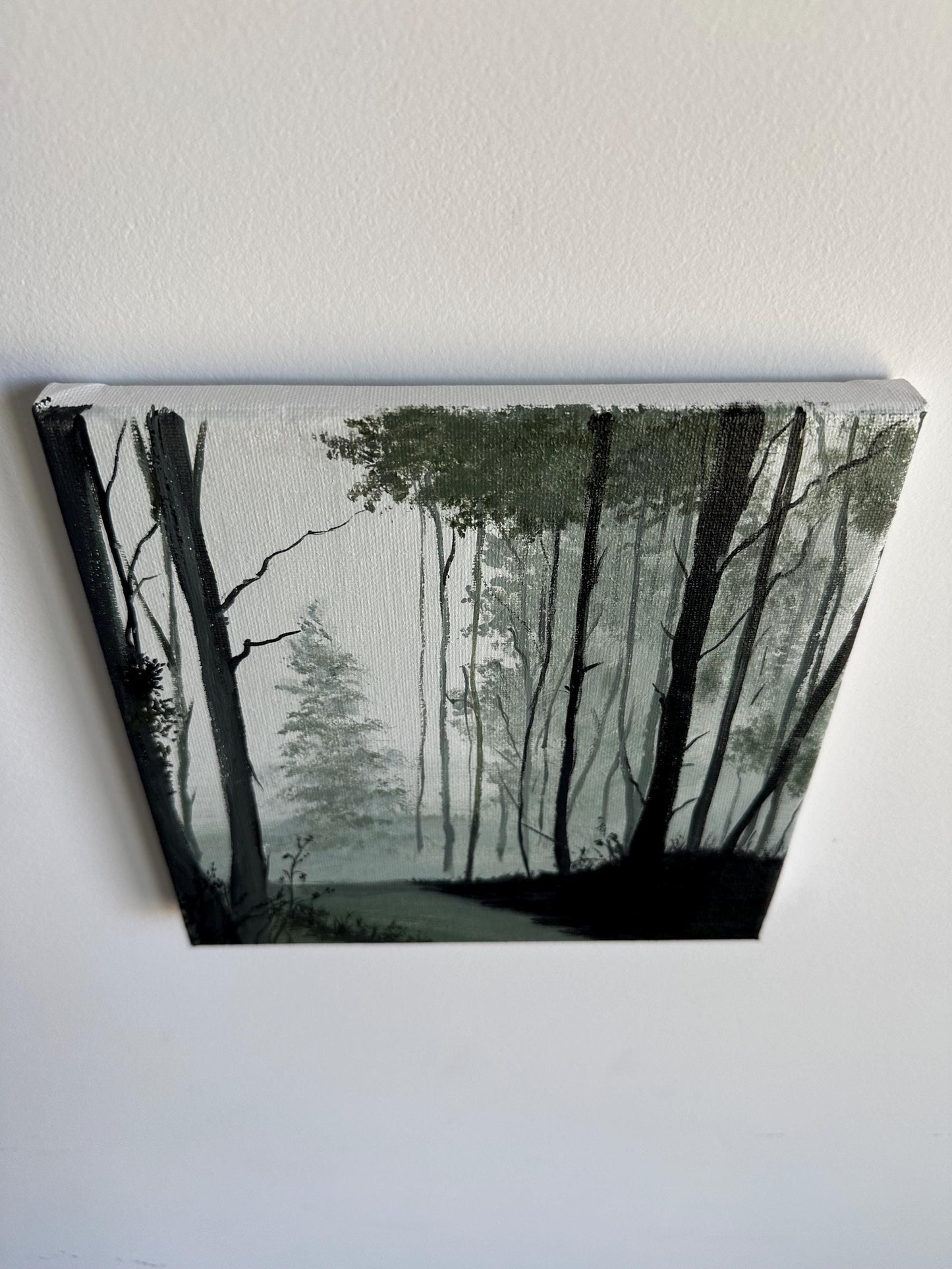 Original Foggy Woods Acrylic Painting: 8" x 8" Landscape Art