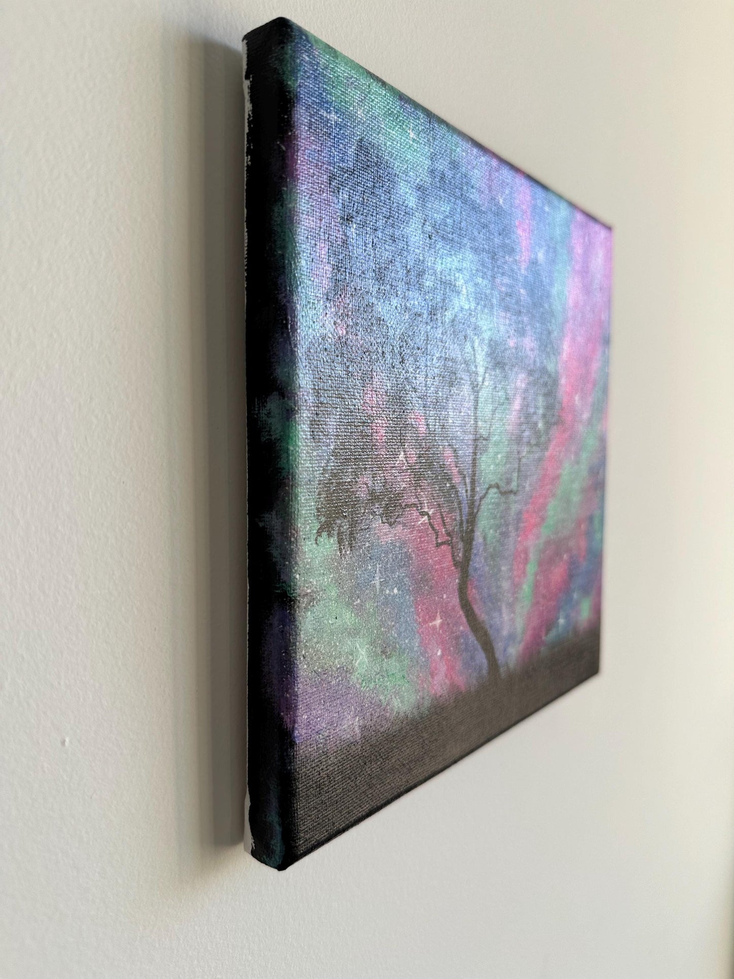Cosmic Galaxy Tree Painting: 8" x 8" Original Acrylic Art