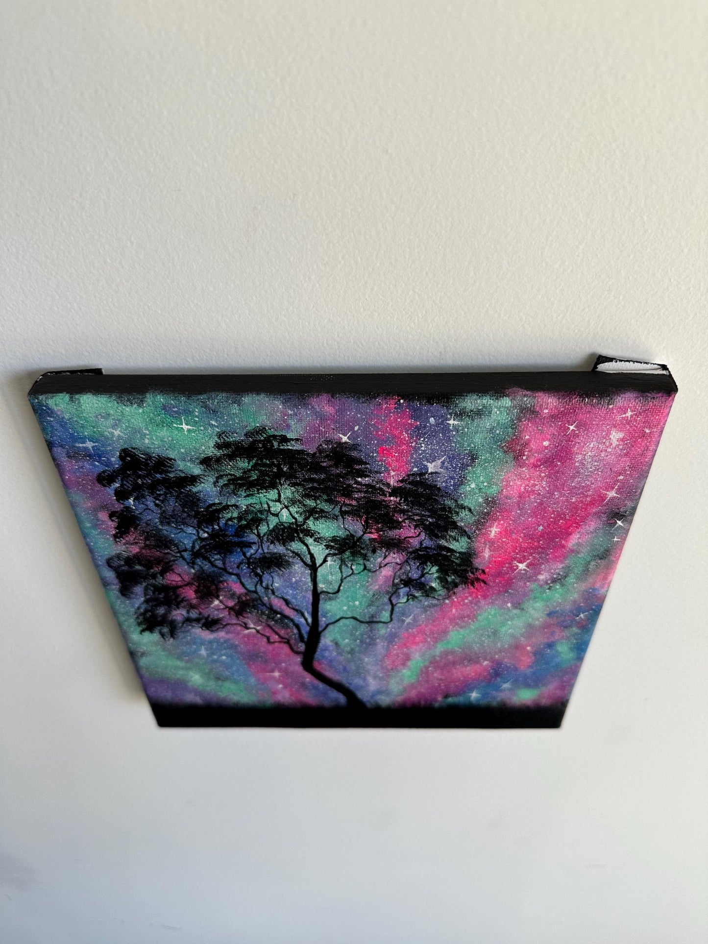 Cosmic Galaxy Tree Painting: 8" x 8" Original Acrylic Art