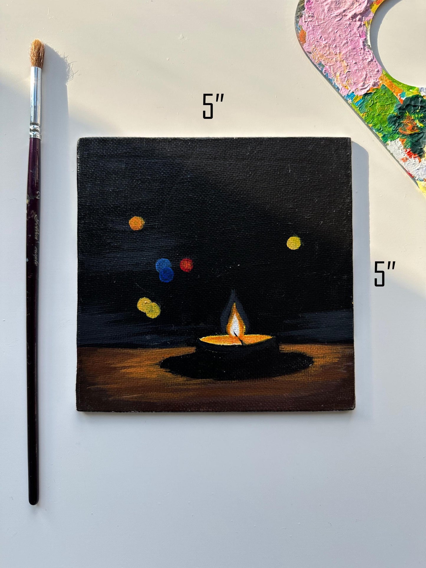 Candlelight Painting: 5" x 5" Original Acrylic Minimalist Art