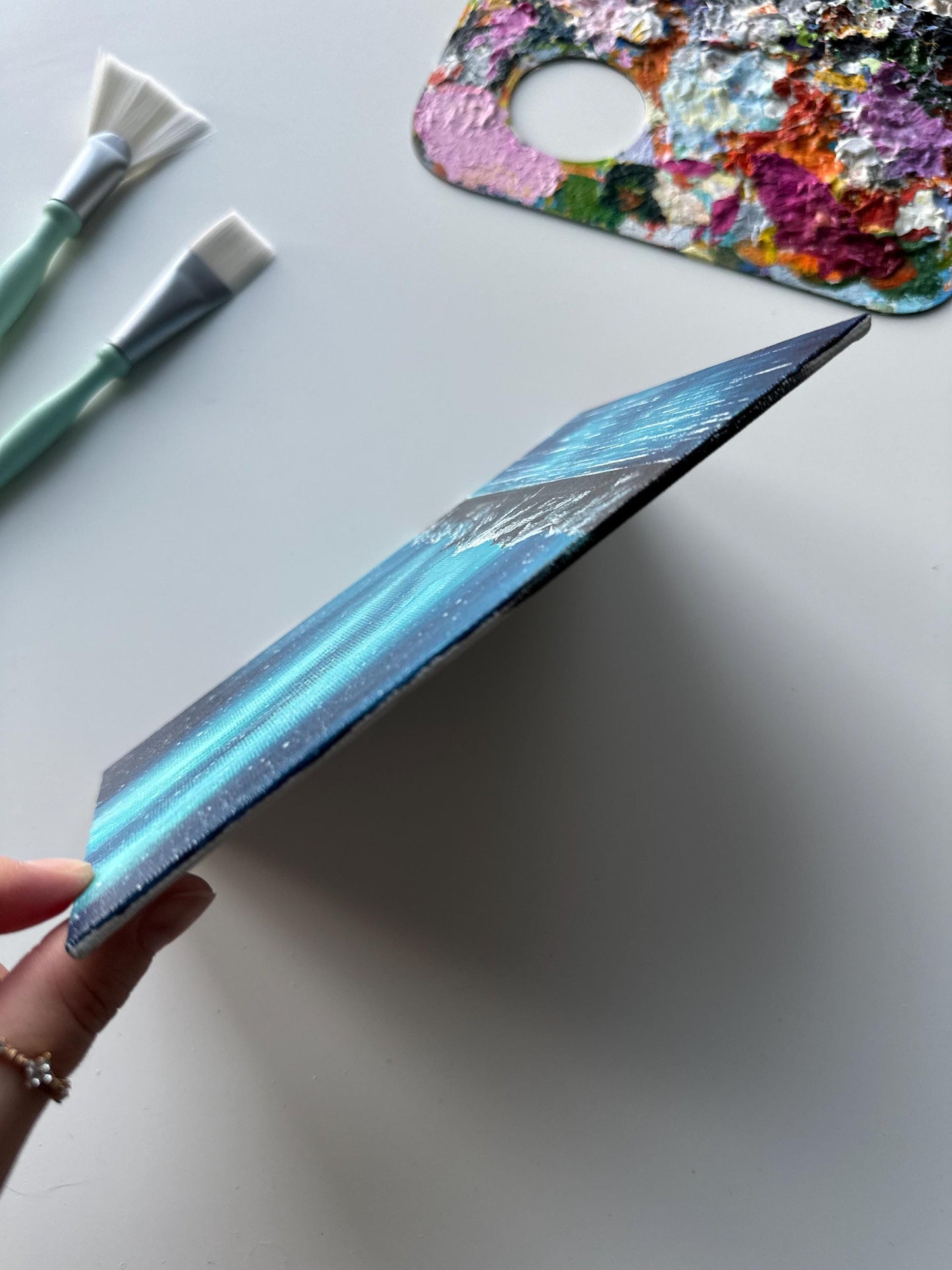 Aurora Borealis Painting: Original Acrylic Landscape Art, 5x7