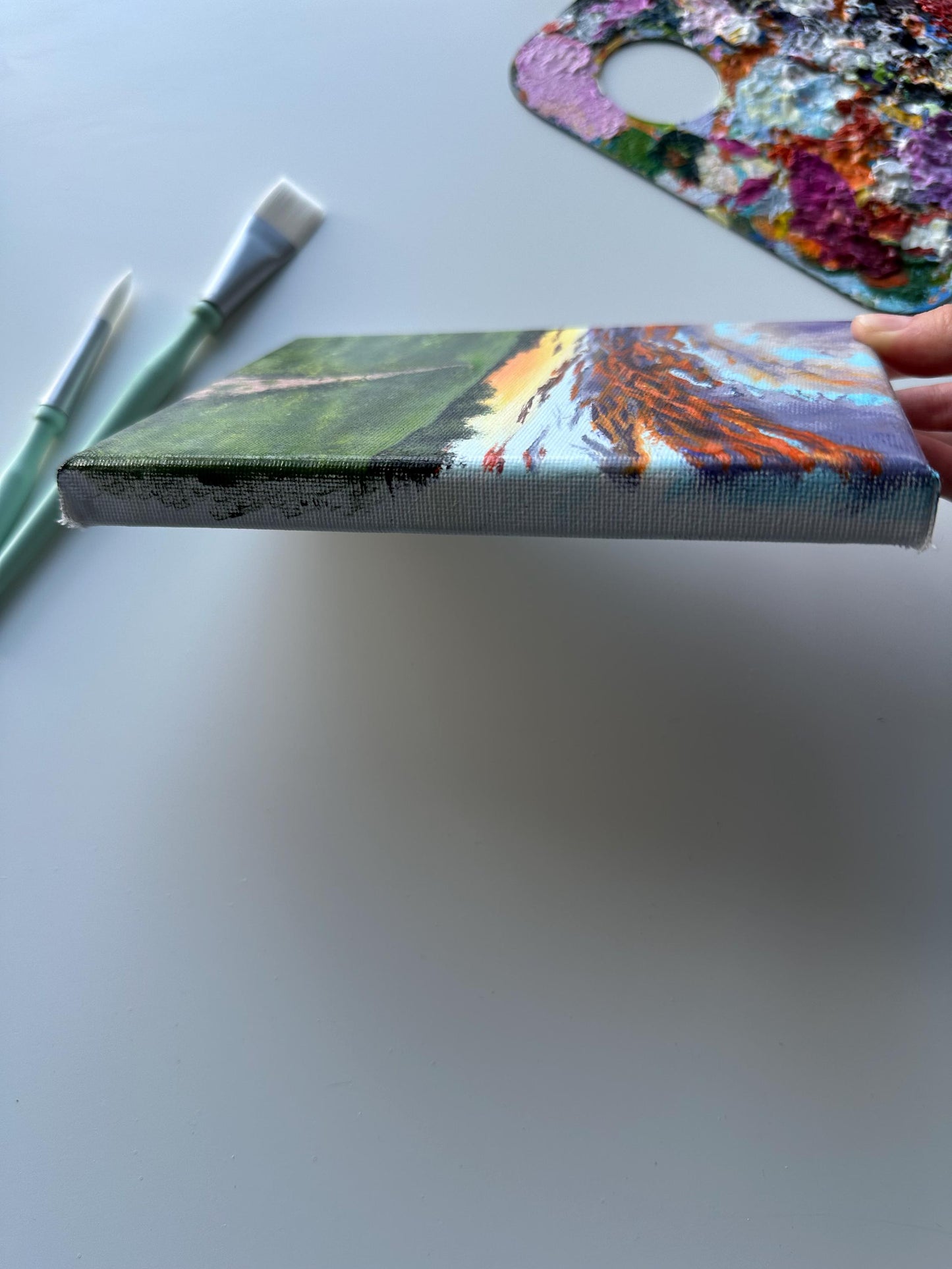 Original Sunset Valley Acrylic Painting: 5x7 Mini Landscape Art