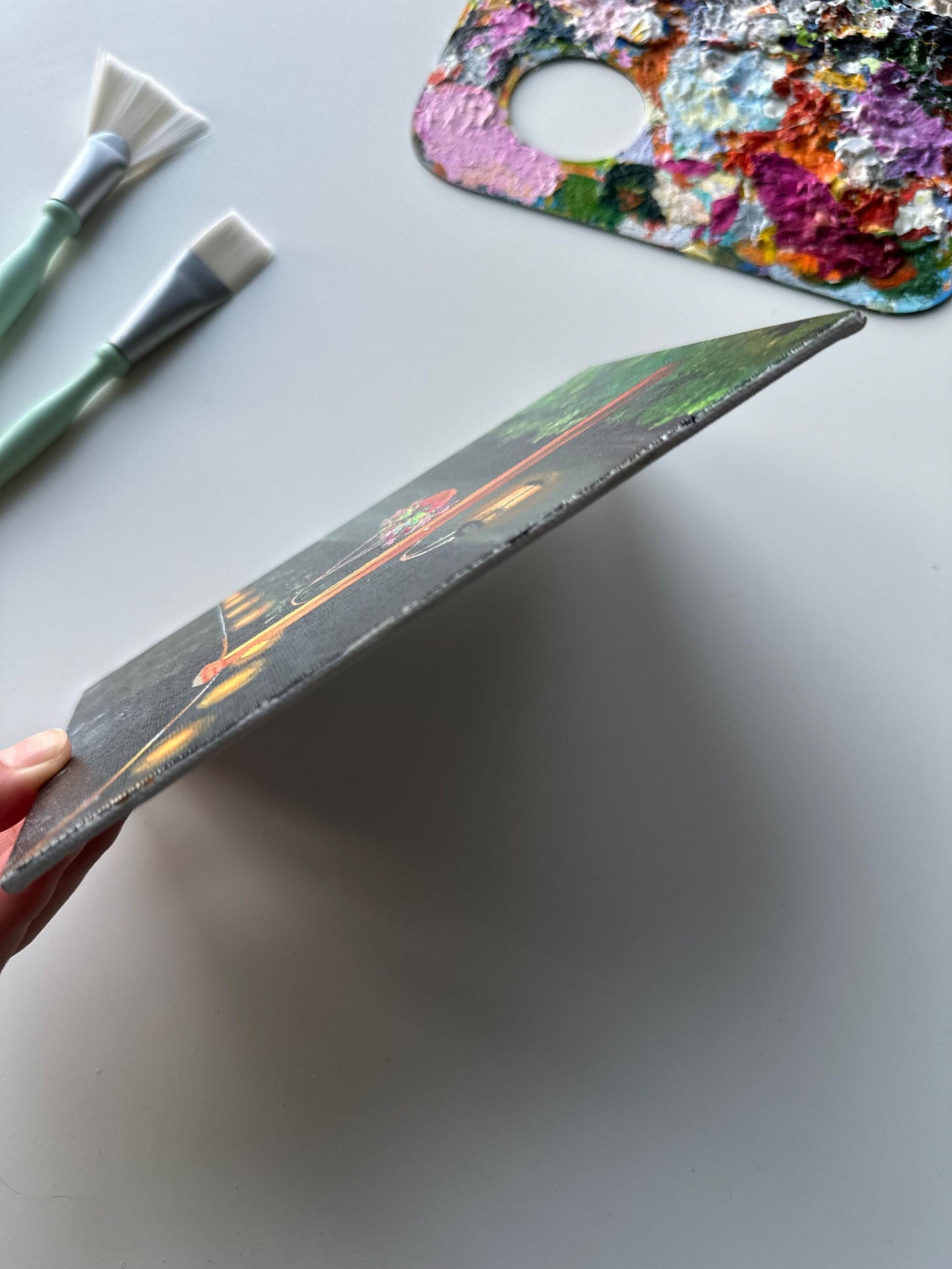 Original Light Bubbles Painting: Hand-Painted Urban Miniature Art (5" x 7")