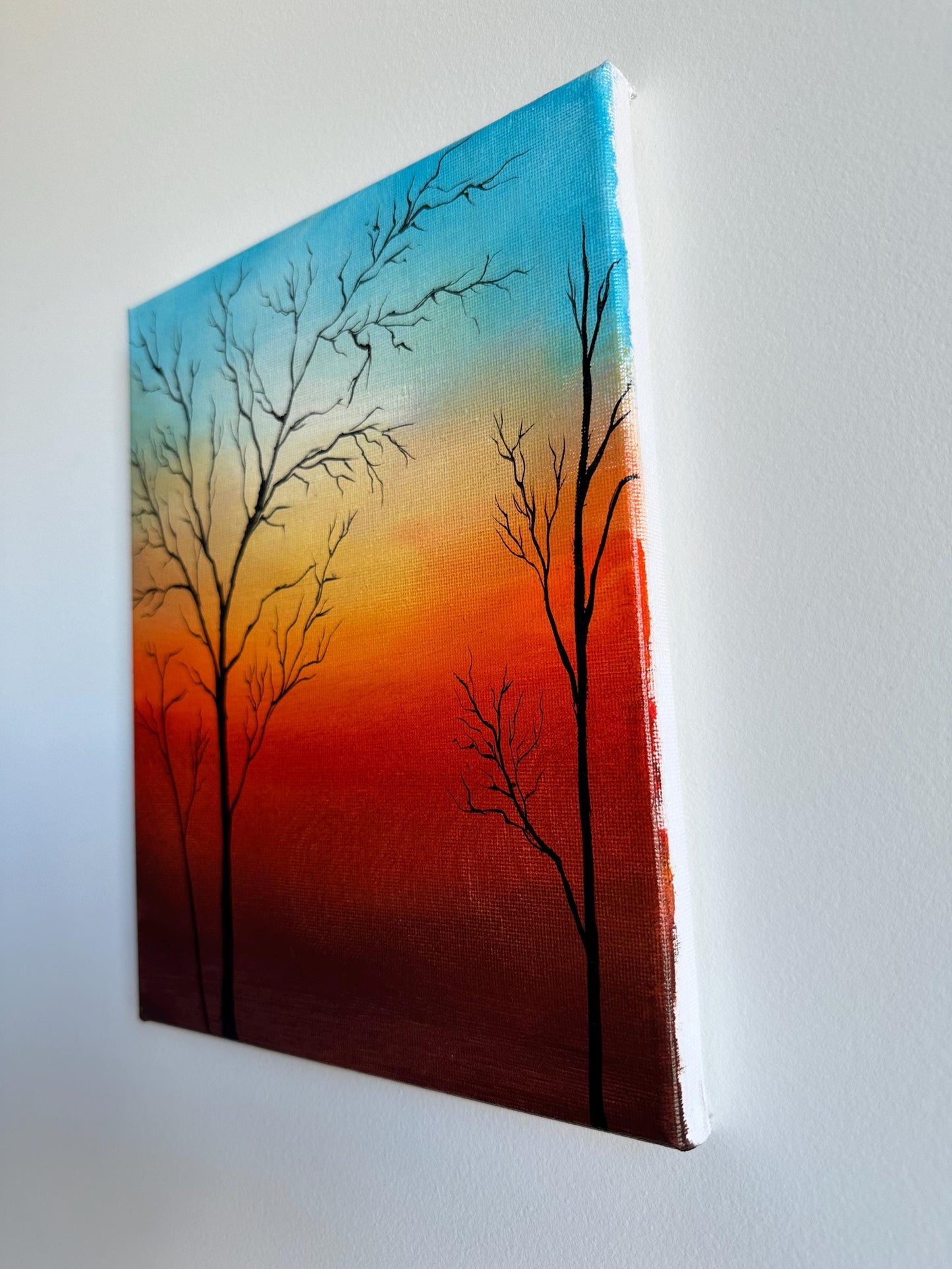 Original Sunset Tree Painting: Hand-Painted Acrylic Landscape Art (8x10)