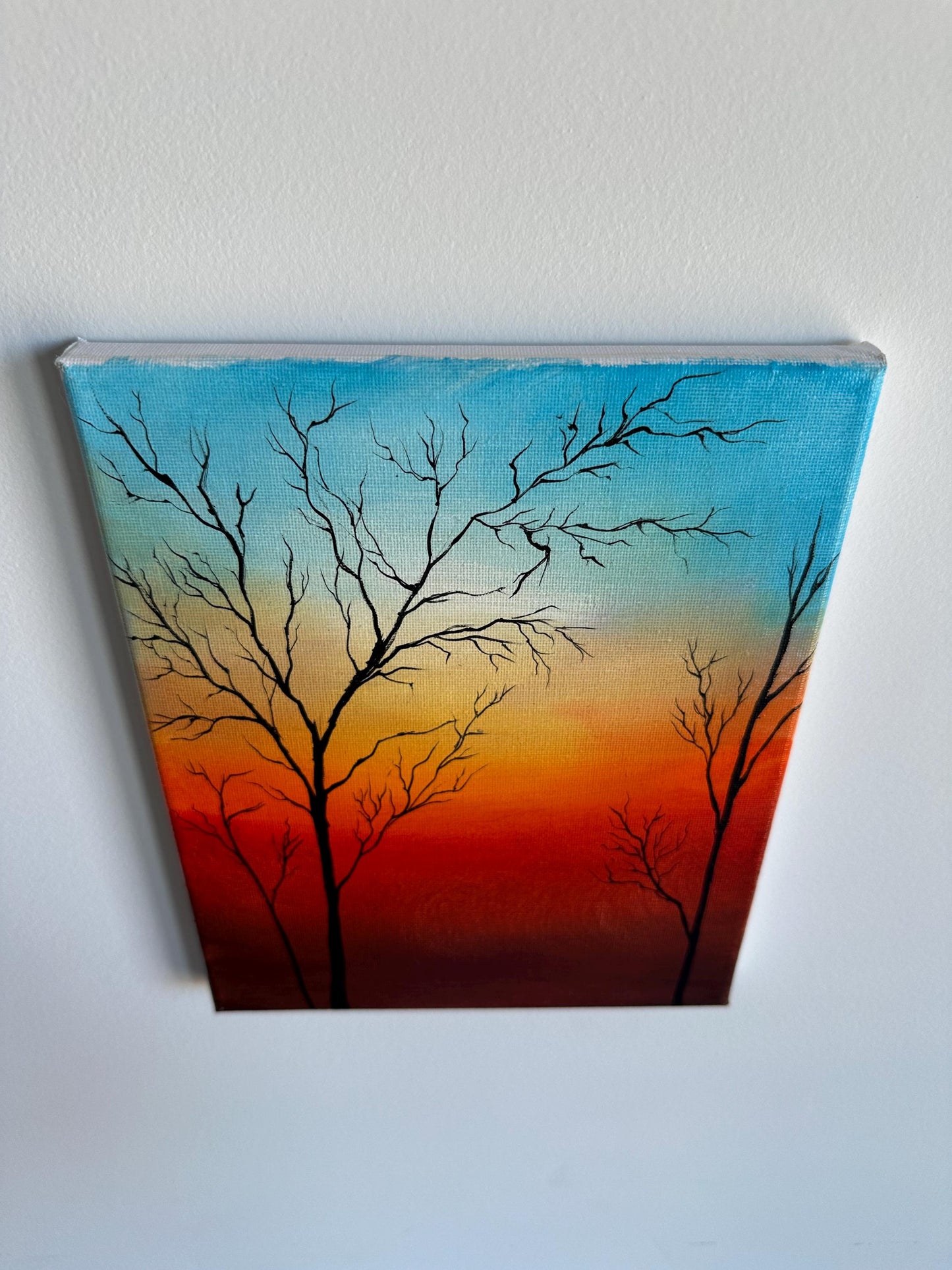 Original Sunset Tree Painting: Hand-Painted Acrylic Landscape Art (8x10)