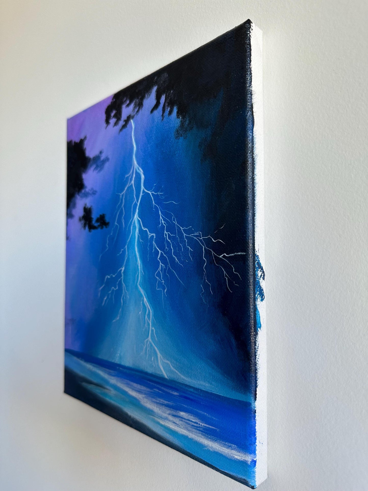 Original Thunderstorm Seascape Acrylic Painting: 8x10 Canvas Art
