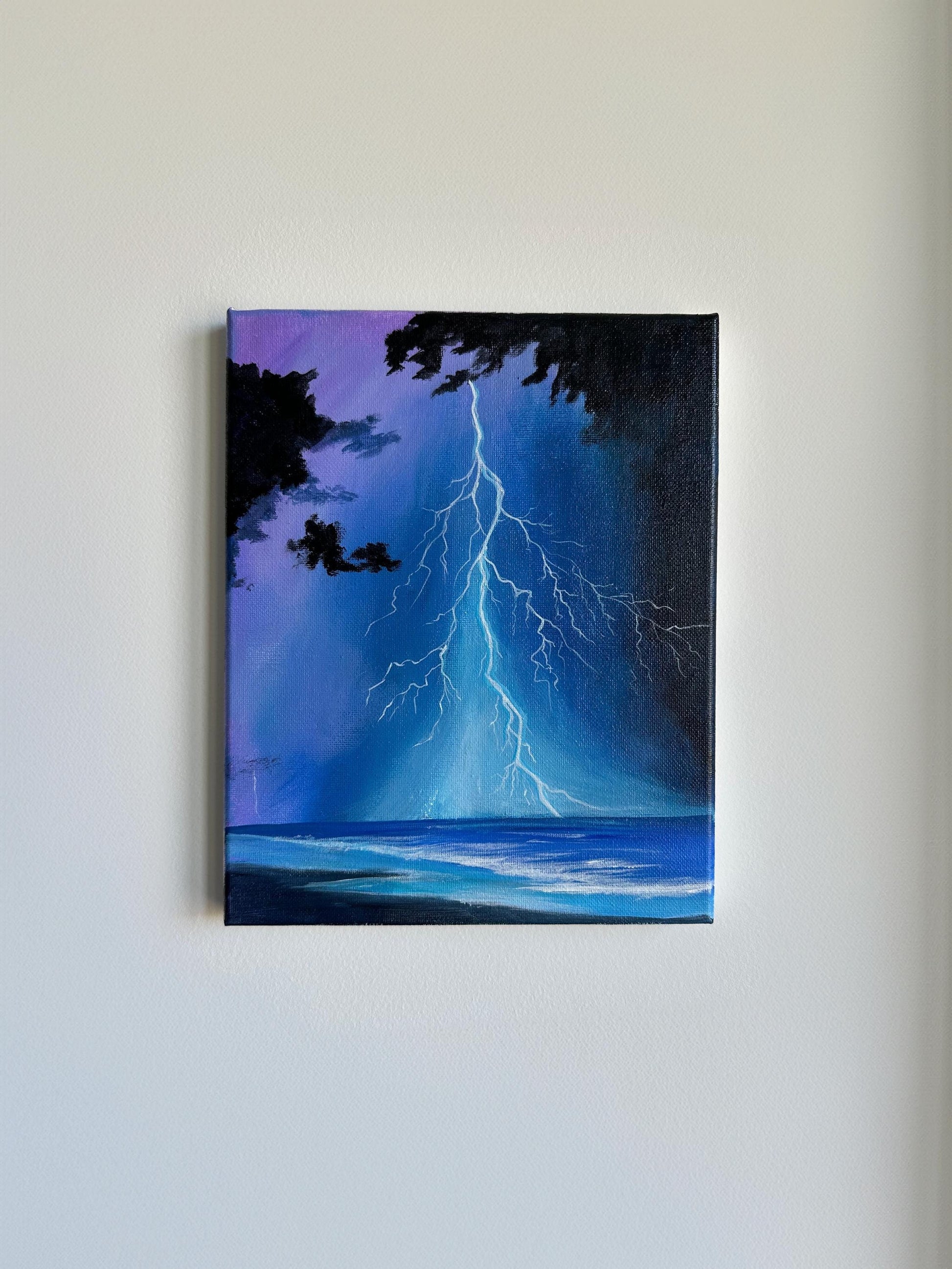 Thunderstprm Over the sea night painting acrylic on canvas
