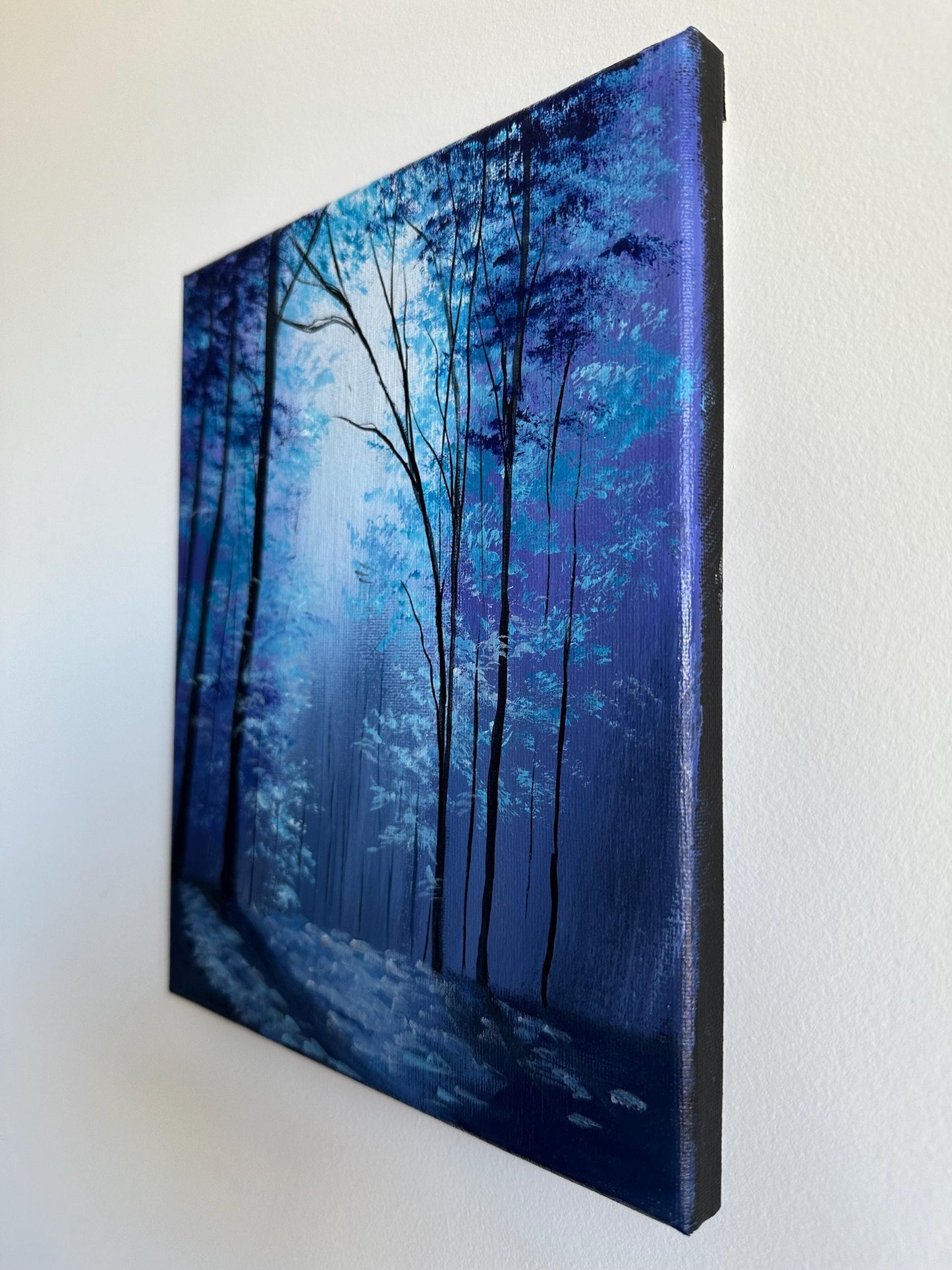 Enchanted Blue Forest Painting: 8x10 Original Acrylic Landscape Art