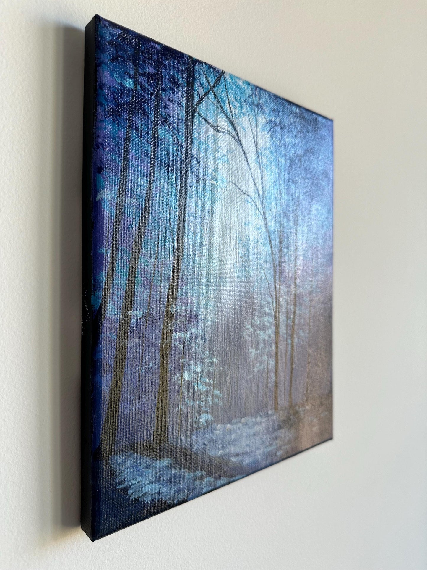 Enchanted Blue Forest Painting: 8x10 Original Acrylic Landscape Art
