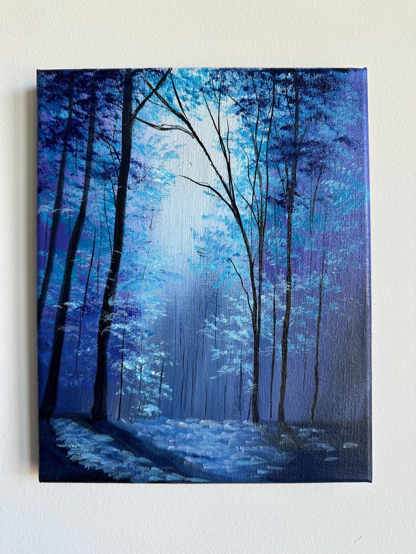 Enchanted Blue Forest Painting: 8x10 Original Acrylic Landscape Art