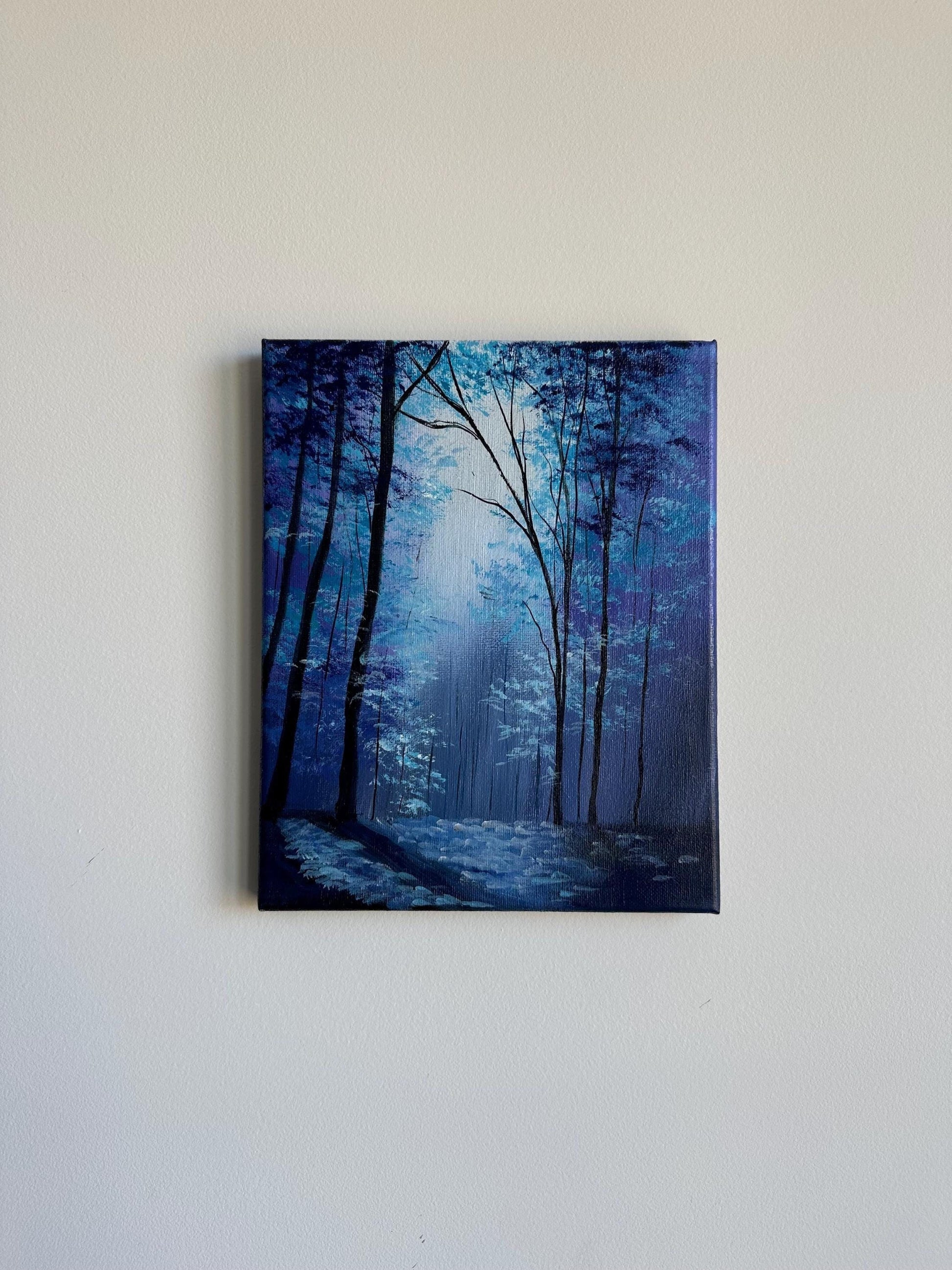 Enchanted Blue Forest Acrylic Painting on Canvas