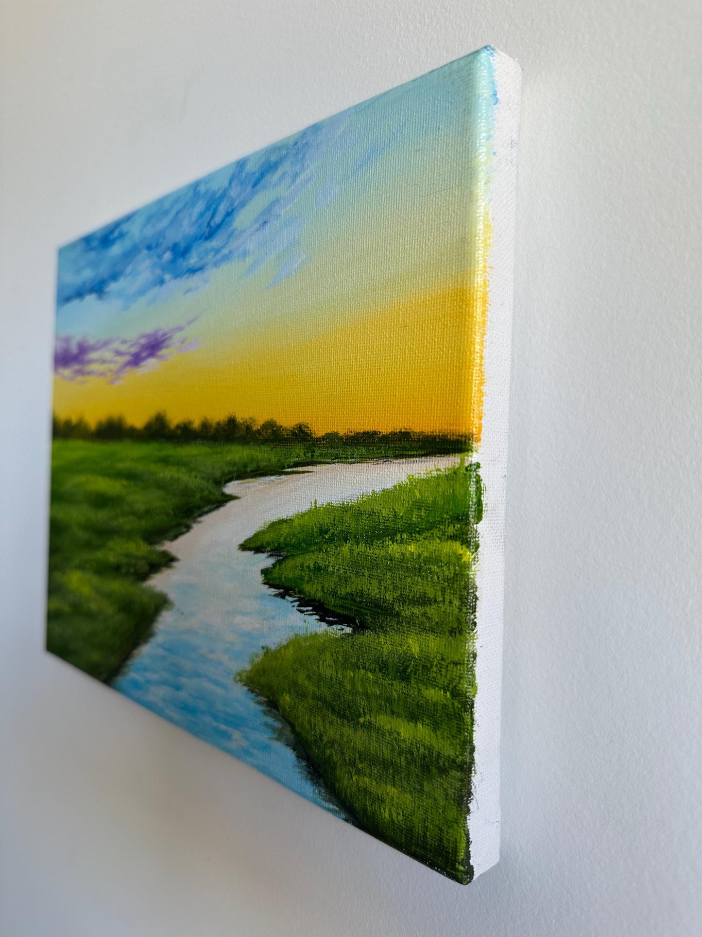 Original River Landscape Painting: 10"x8" Acrylic Art