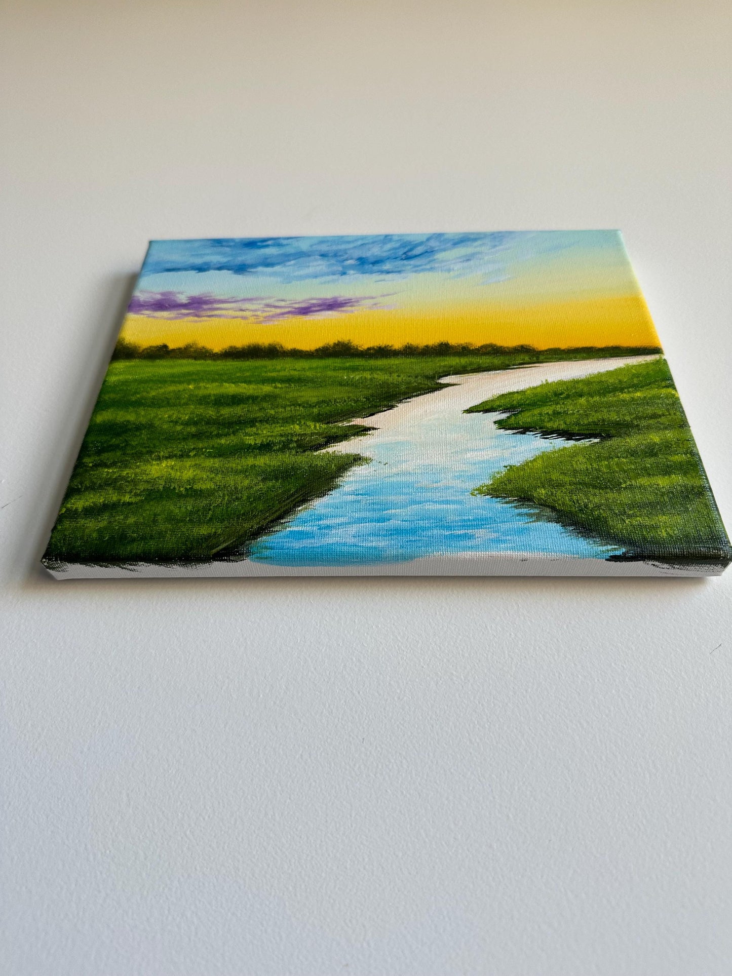 Original River Landscape Painting: 10"x8" Acrylic Art