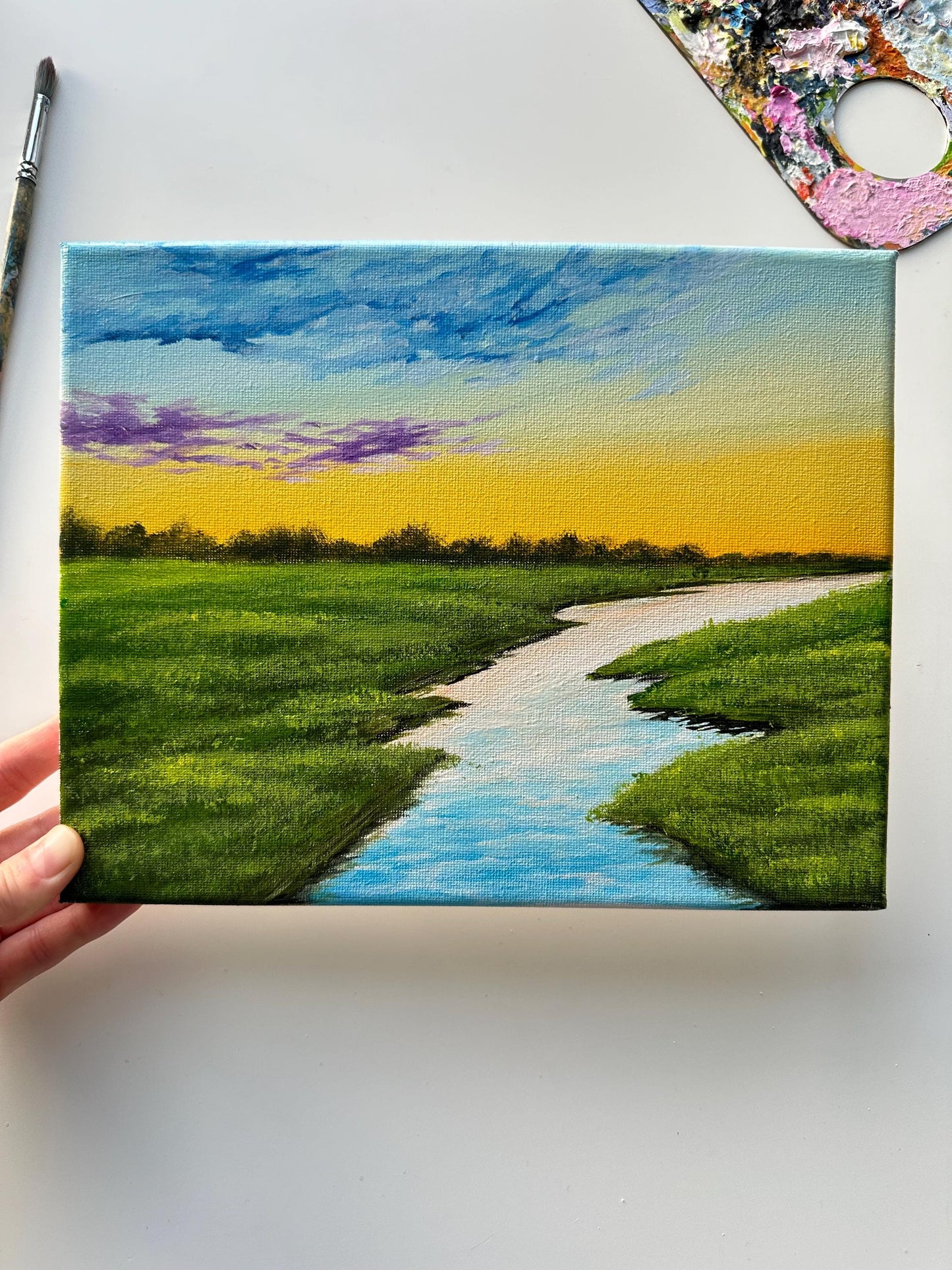 Original River Landscape Painting: 10"x8" Acrylic Art
