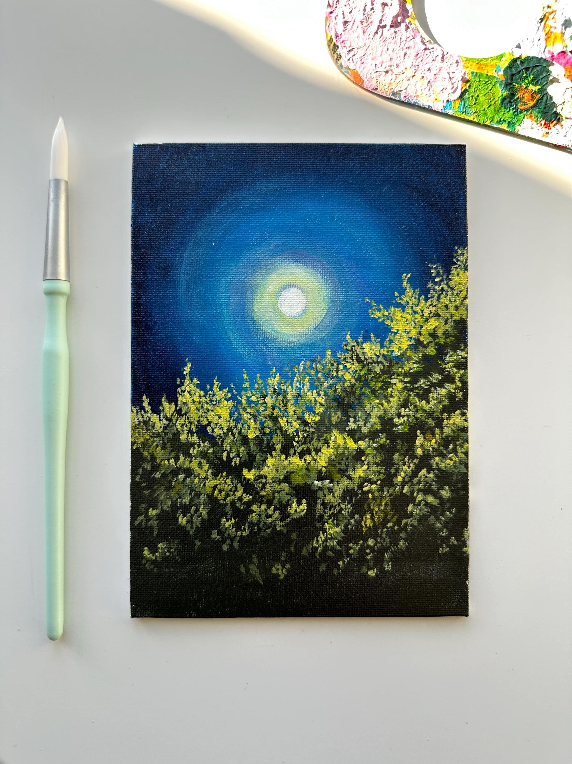 Moonlight Brunch Trees acrylic canvas painting