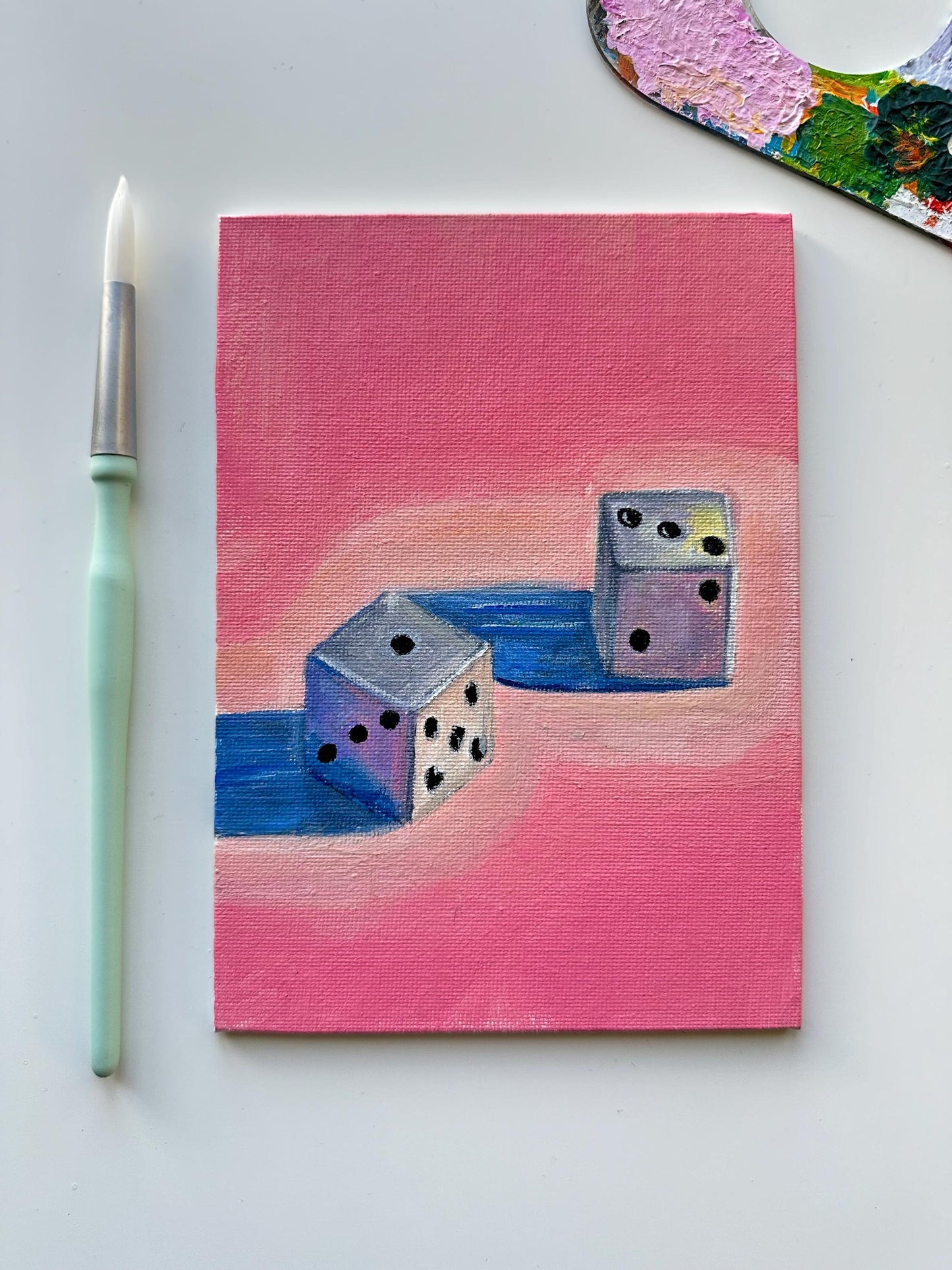 Two Dices Acrylic Game Painting on Canvas Board