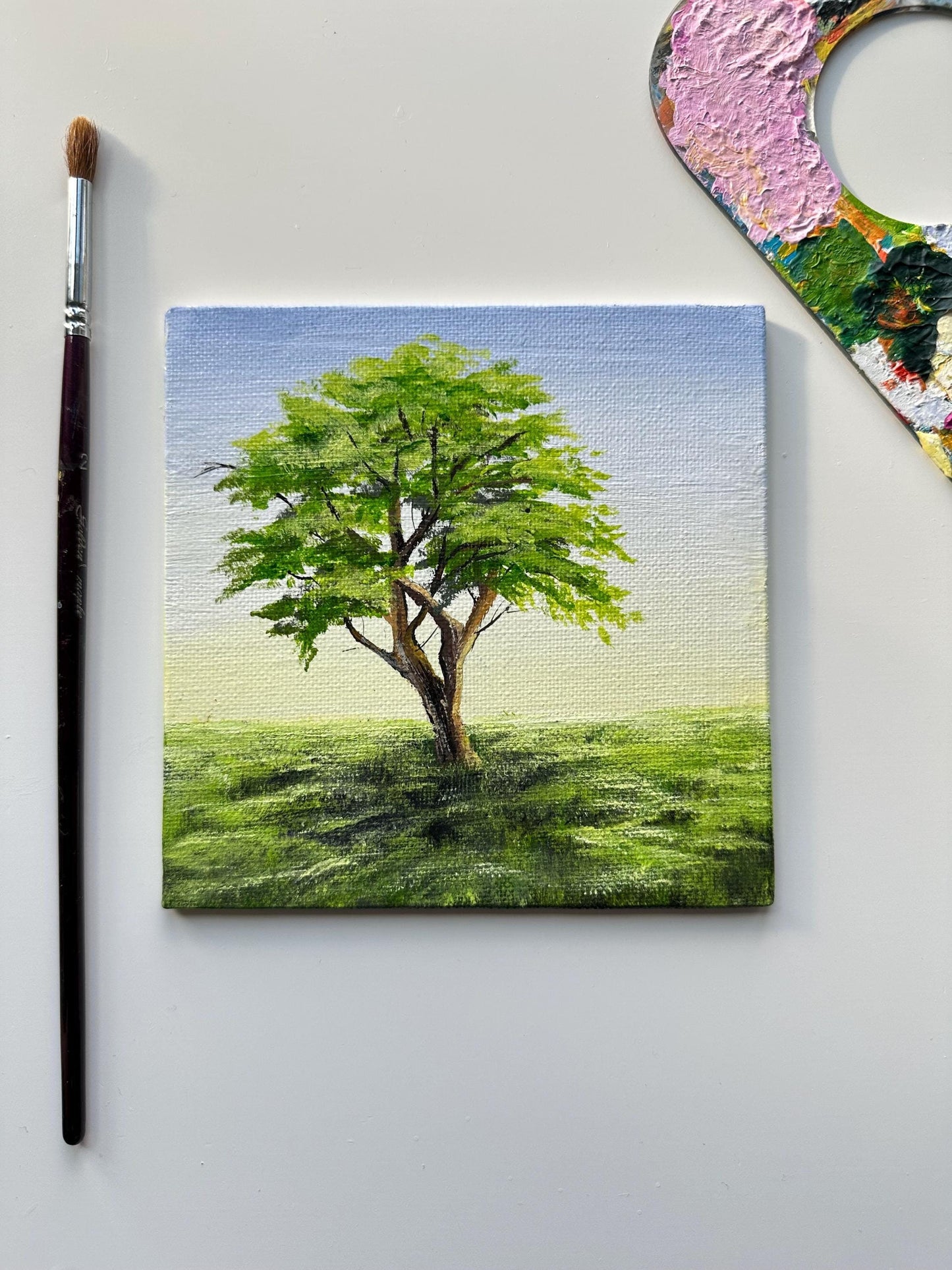 Original Tree Acrylic Painting: Minimalist Landscape Art (5x5)