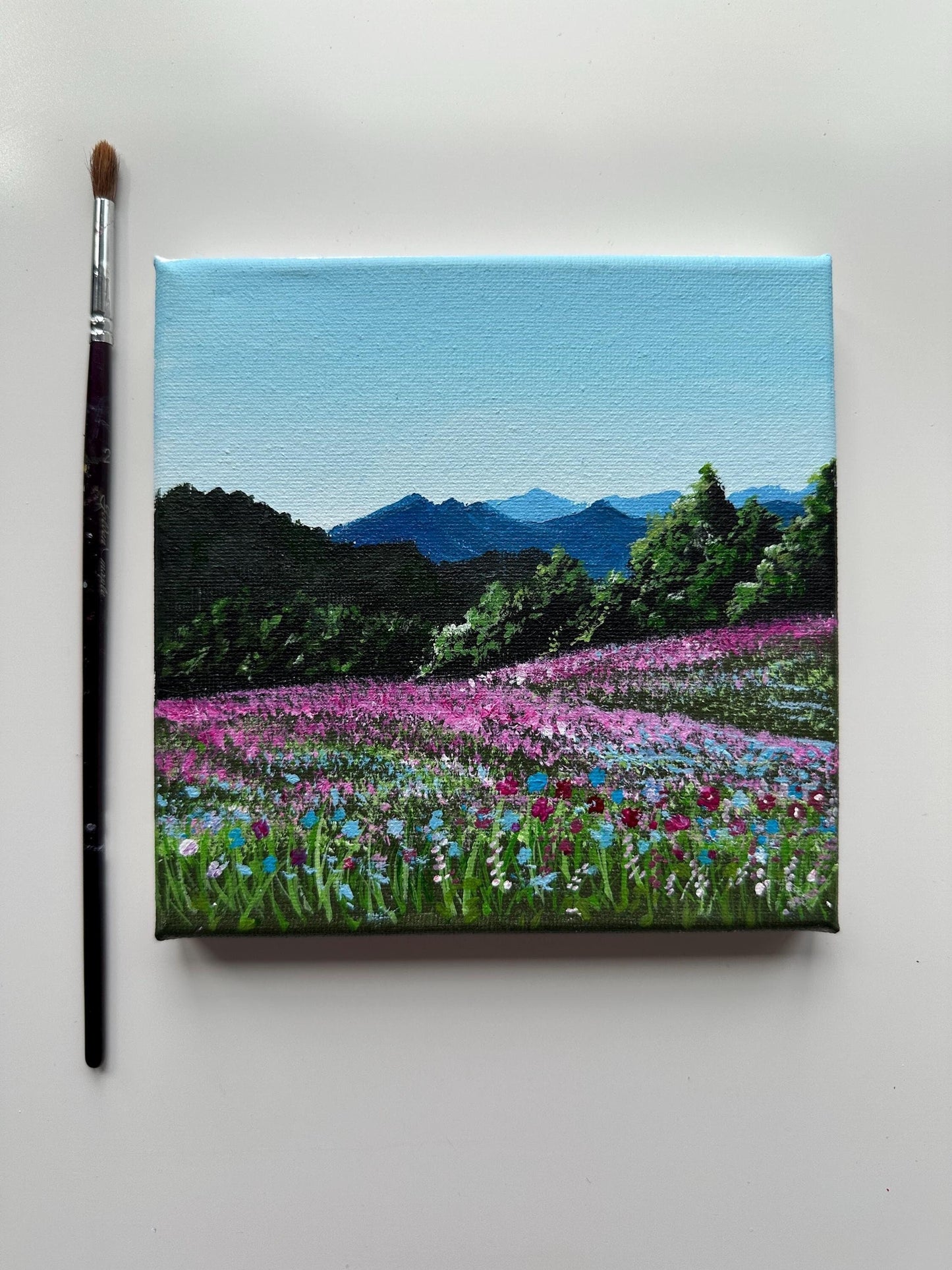 Flower Garden Acrylic Art Painting on 6x6 canvas