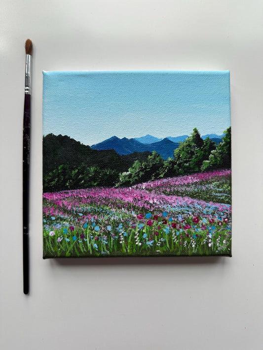 Flower Garden Acrylic Art Painting on 6x6 canvas
