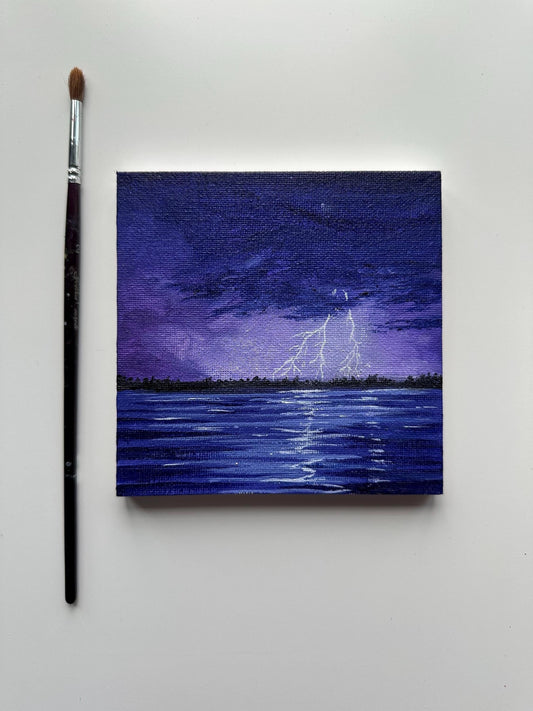 Small Thunder Over the Sea Painting on 5x5 canvas