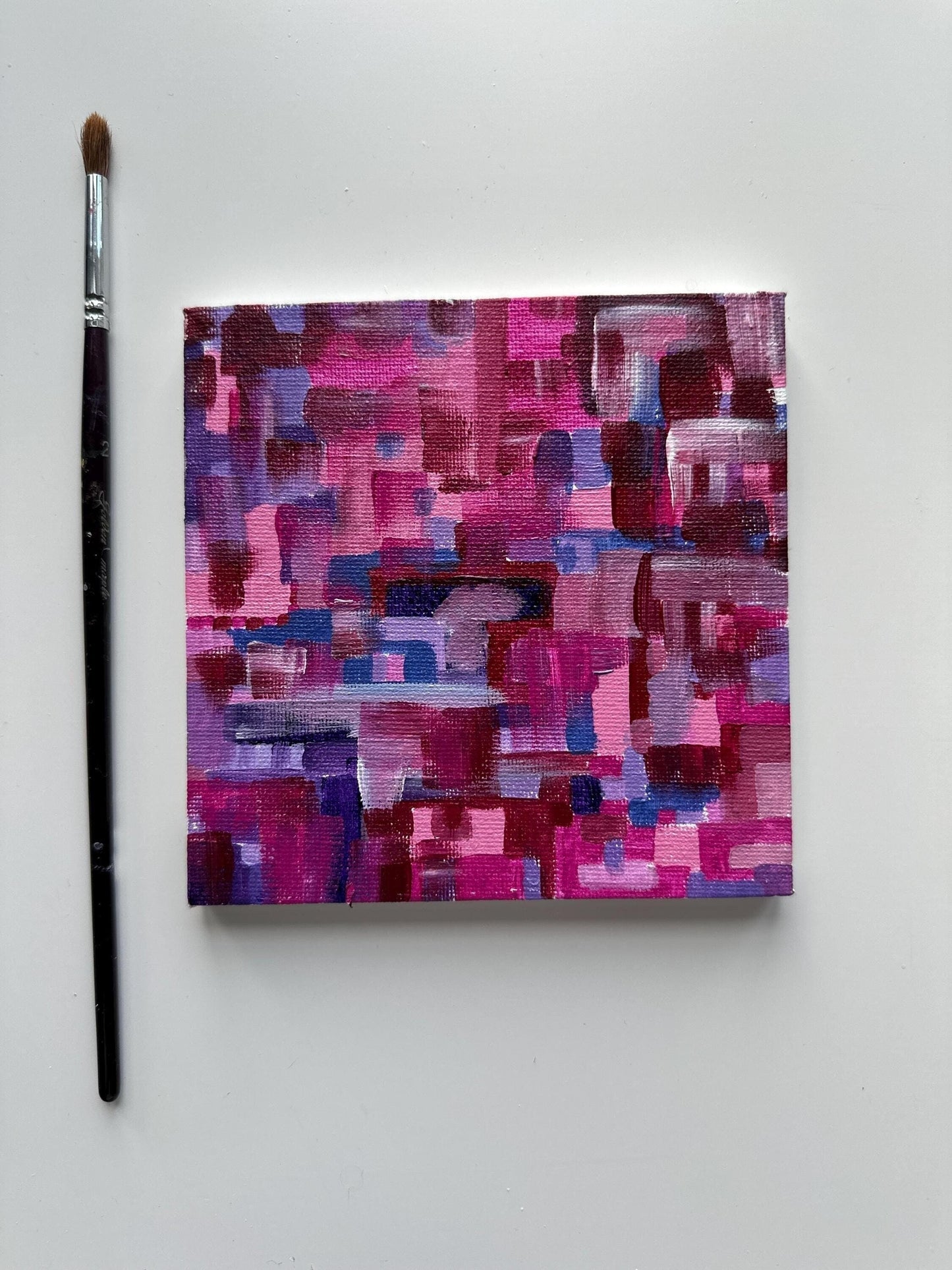 Original Mini Acrylic Painting: Pink Purple Abstract Art (5"x5")