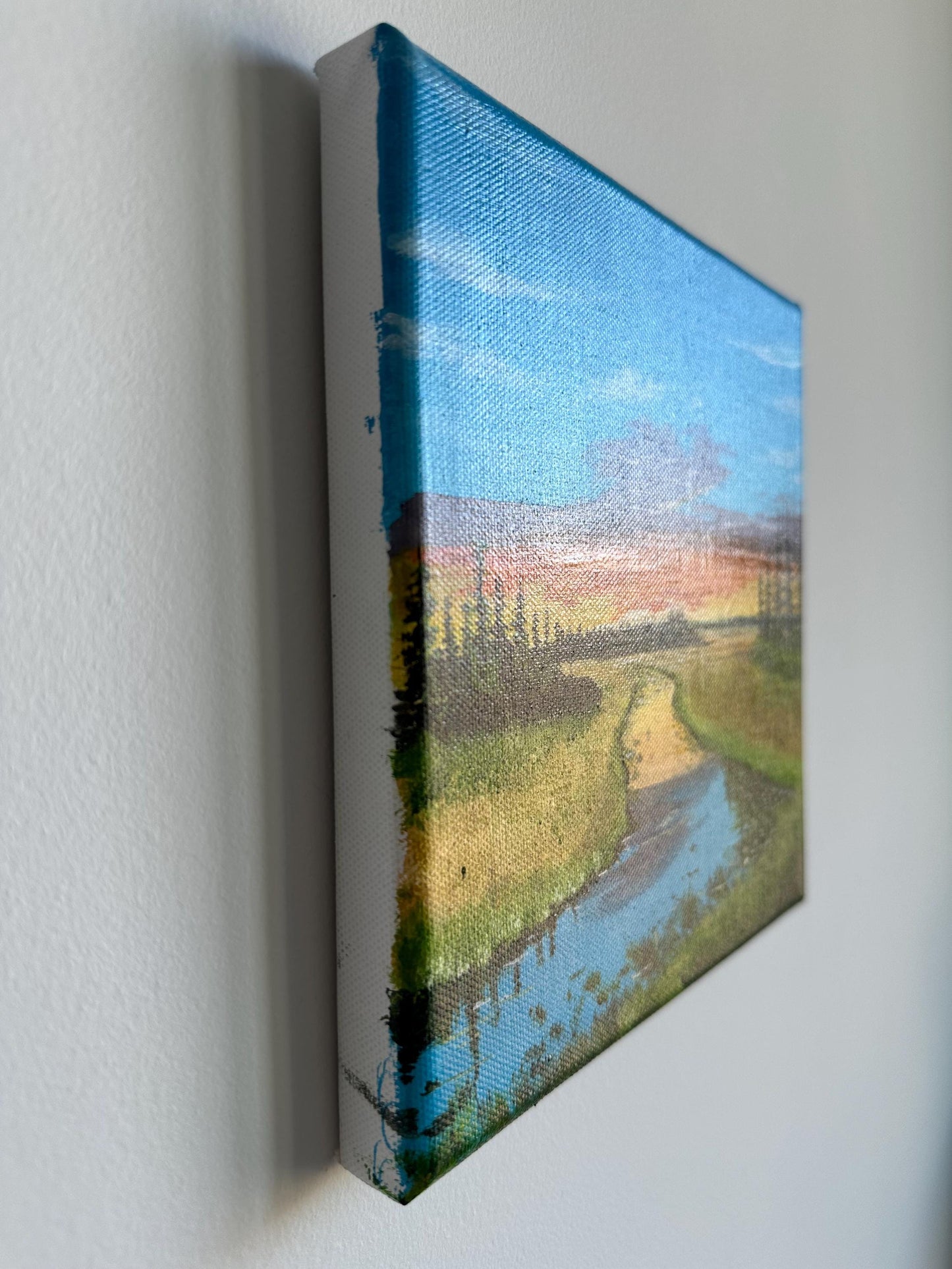 Original River Landscape Acrylic Painting: 8"x8" Nature Art