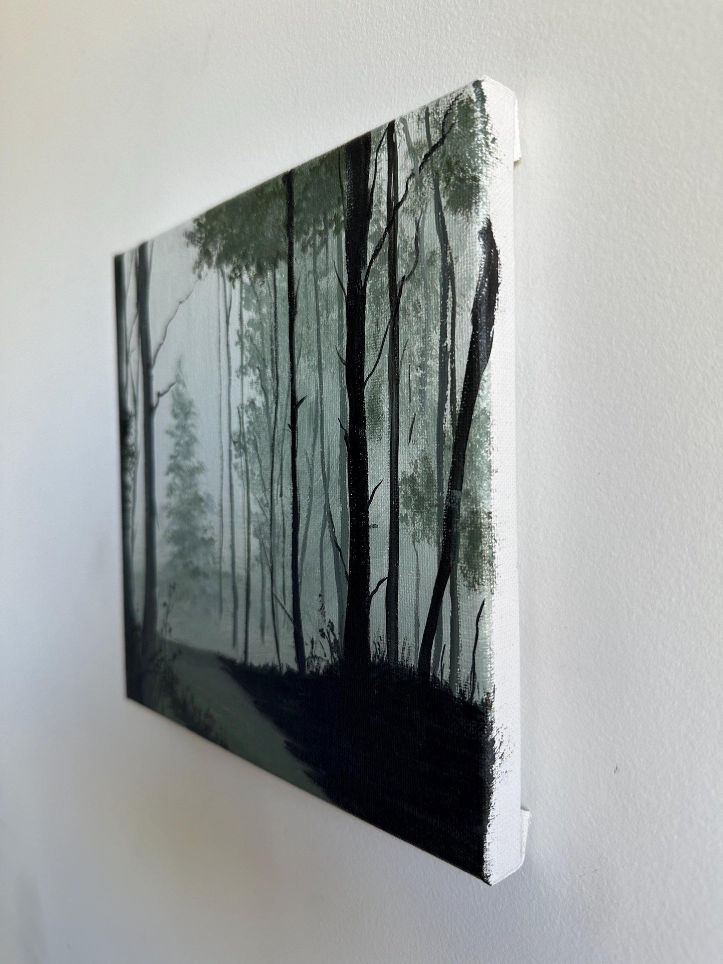 Original Foggy Woods Acrylic Painting: 8" x 8" Landscape Art