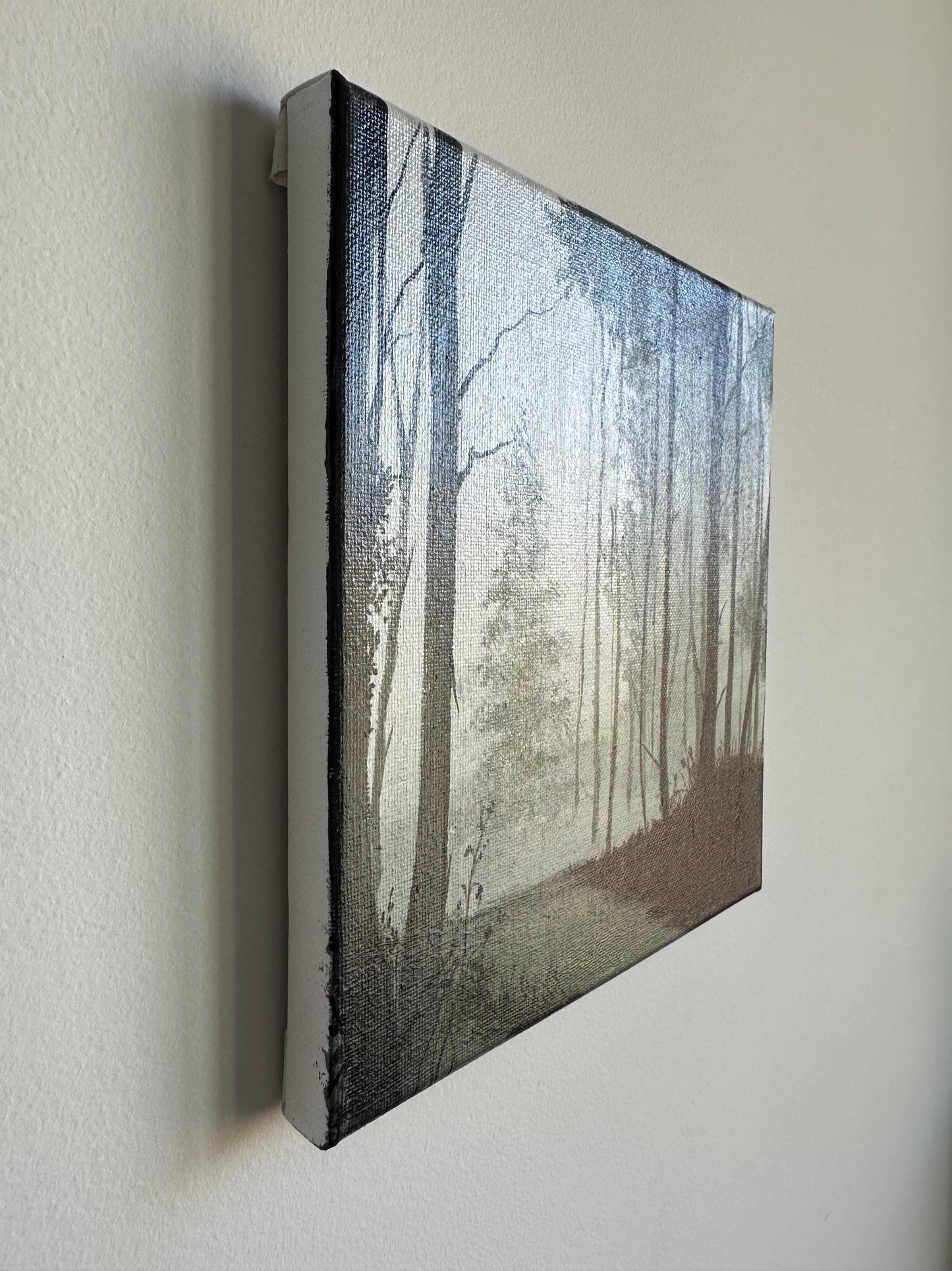 Original Foggy Woods Acrylic Painting: 8" x 8" Landscape Art