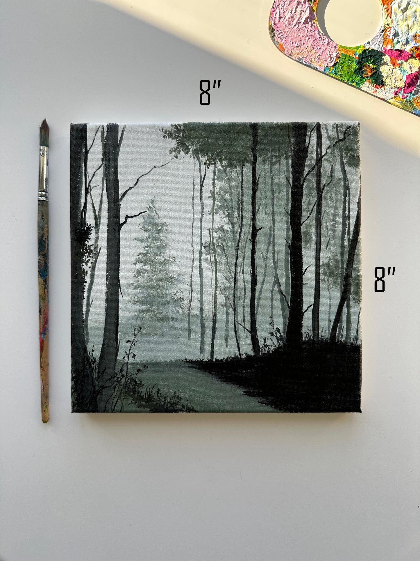 Original Foggy Woods Acrylic Painting: 8" x 8" Landscape Art