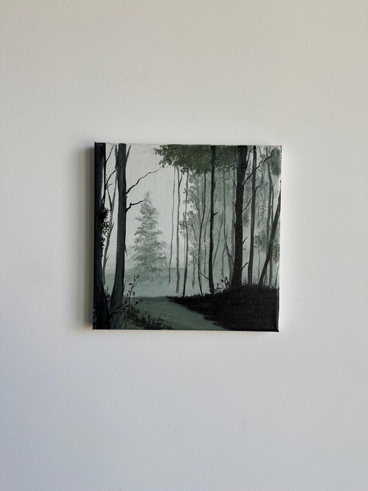 Into the foggy wood acrylic landscape painting on canvas