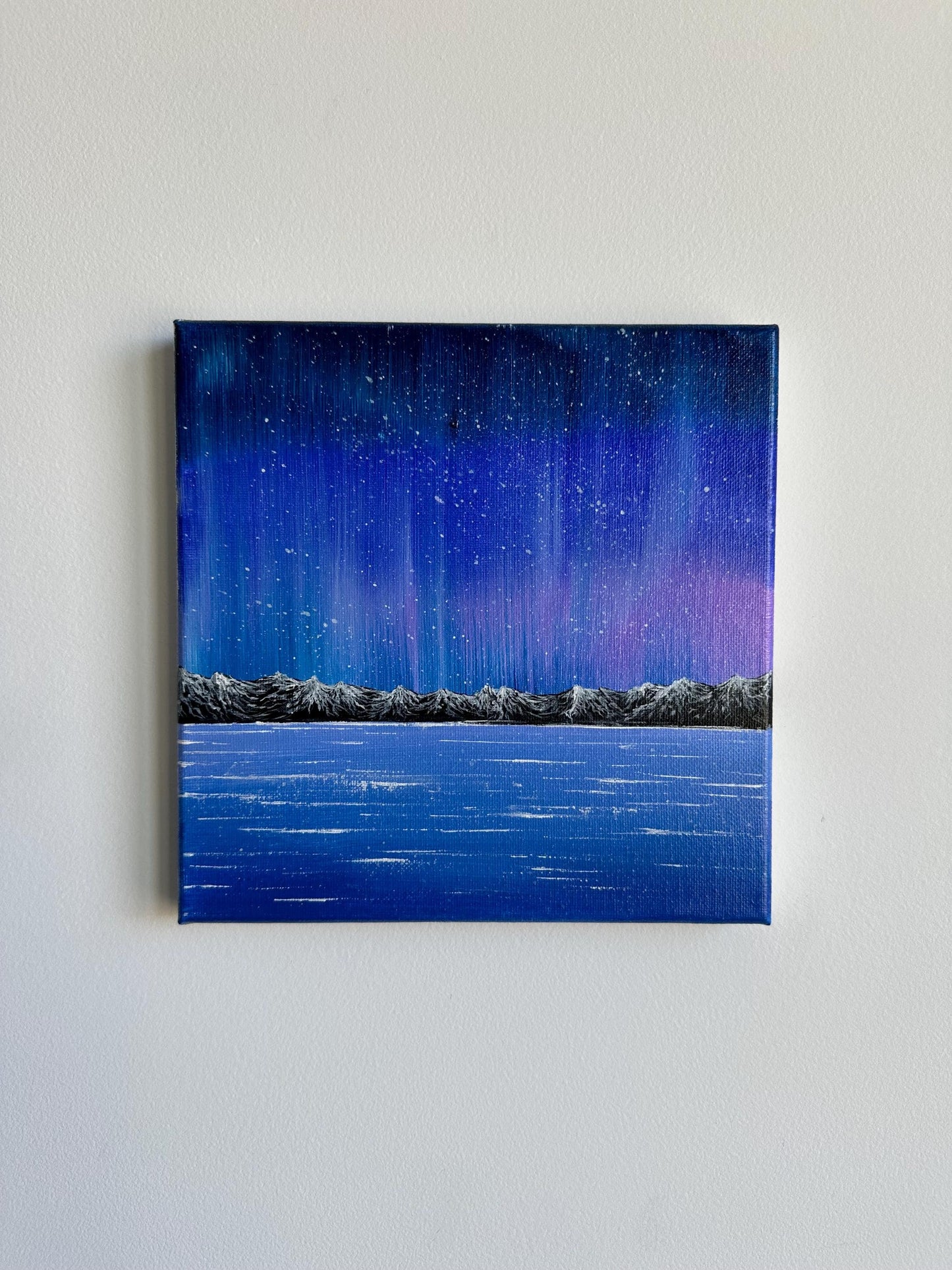Aurora Lights Over the Sea Night painting acrylic on canvas