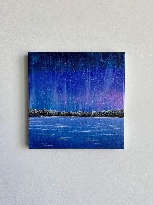 Aurora Lights Over the Sea Night painting acrylic on canvas