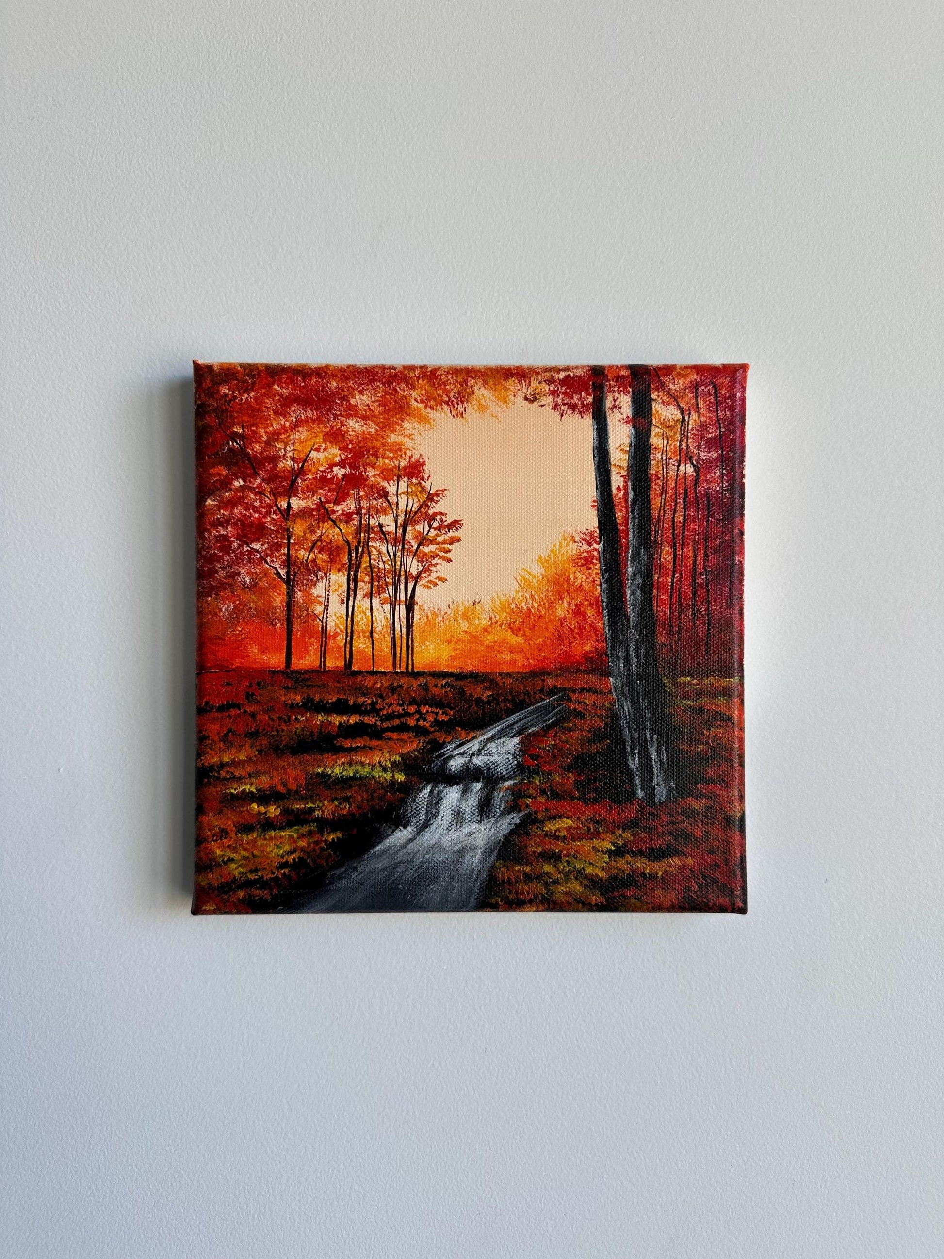 Fall Autumn Forest and river acrylic painting on canvas original