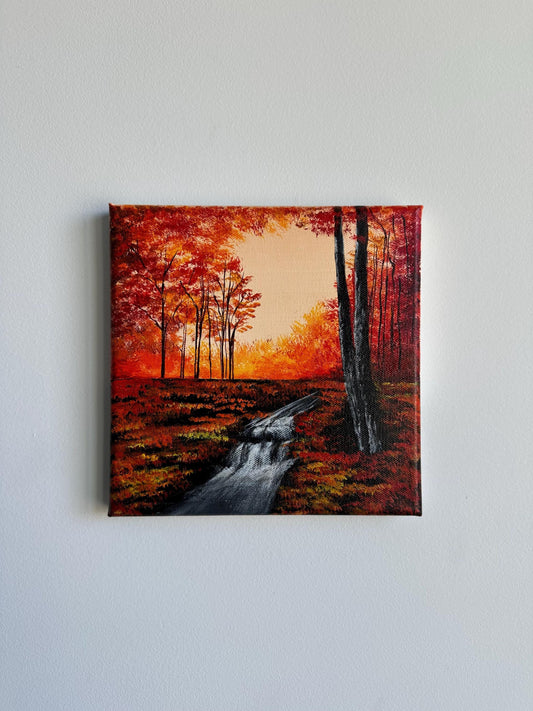 Fall Autumn Forest and river acrylic painting on canvas original